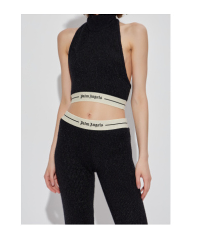 Palm Angels Halterneck Ribbed Top In Black