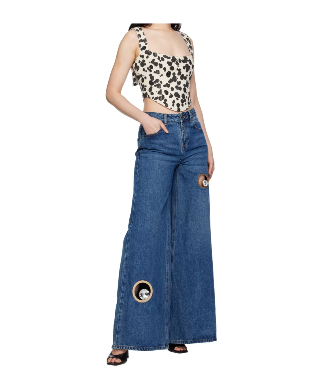 Area Dalmatian-print Denim Corset Top In Nude