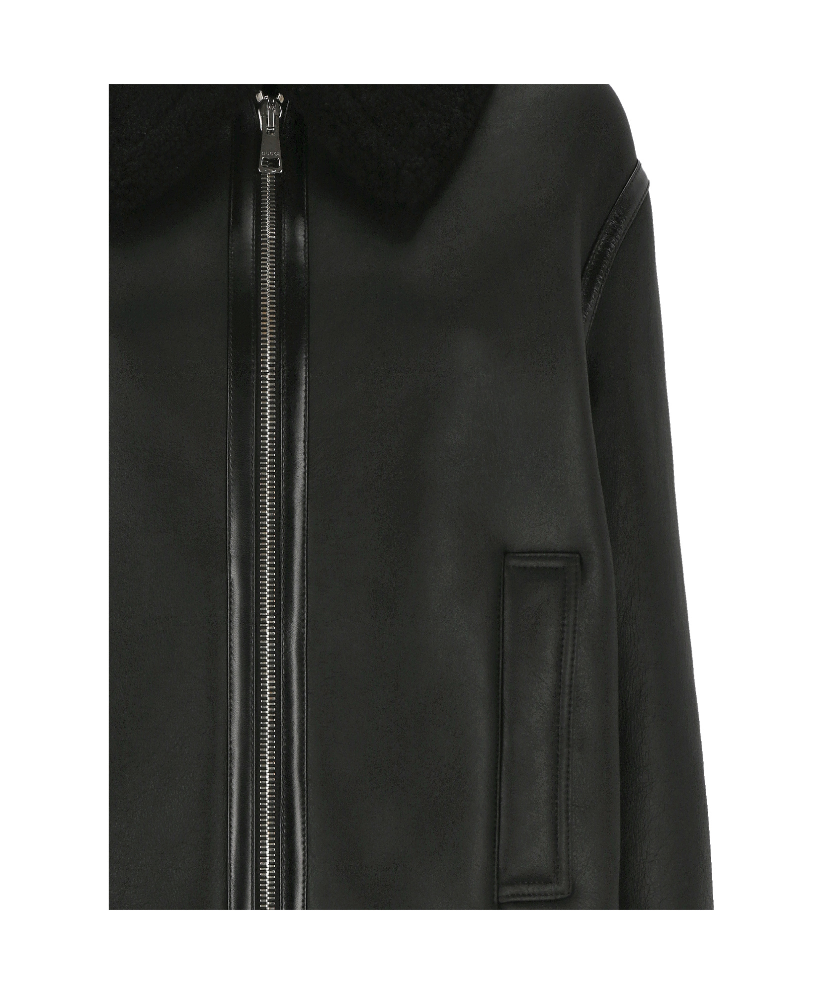 Gucci Black Curly Shearling Leather Biker Jacket In Black