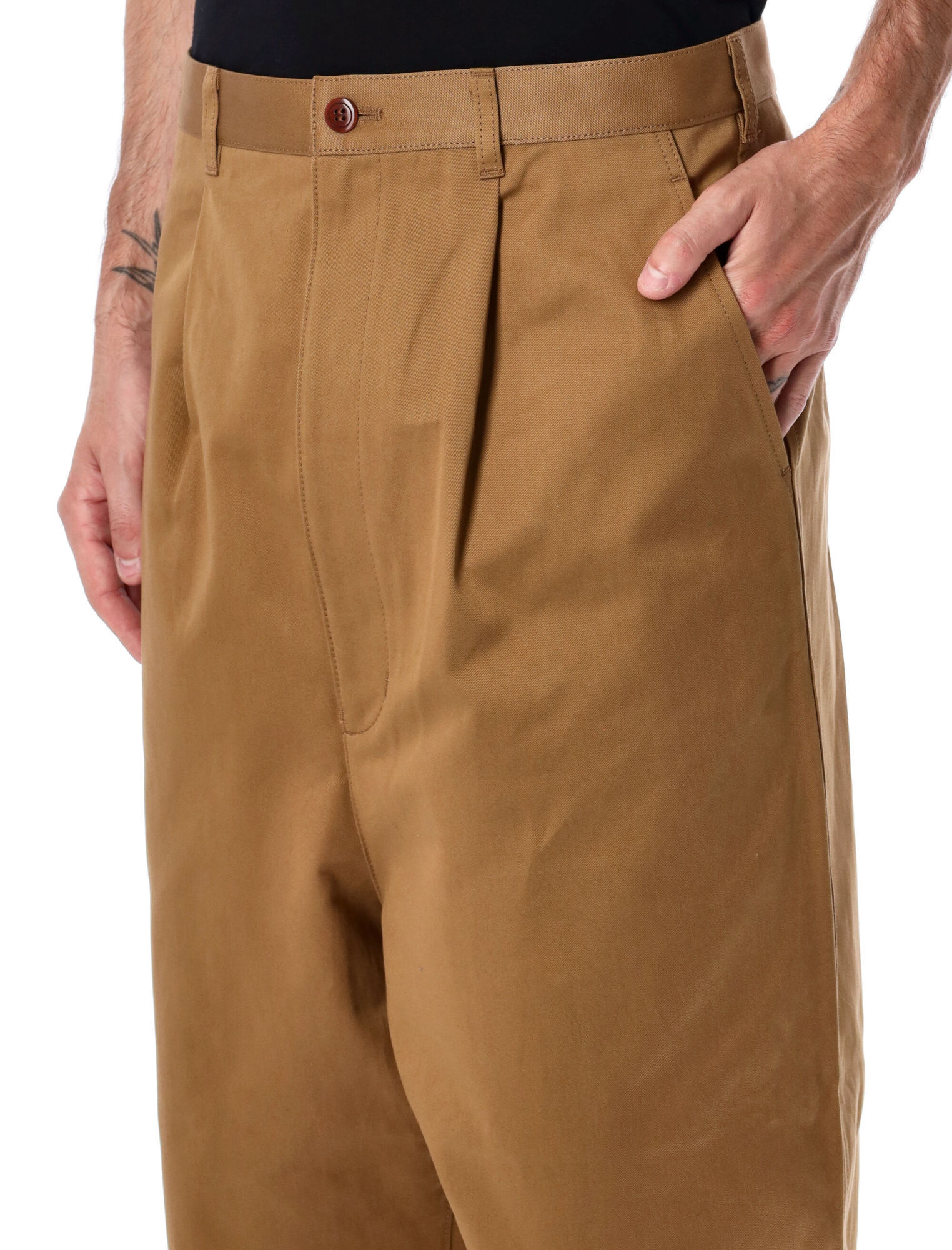 Junya Watanabe Pleated Front Chino Trousers And Pockets In Brown