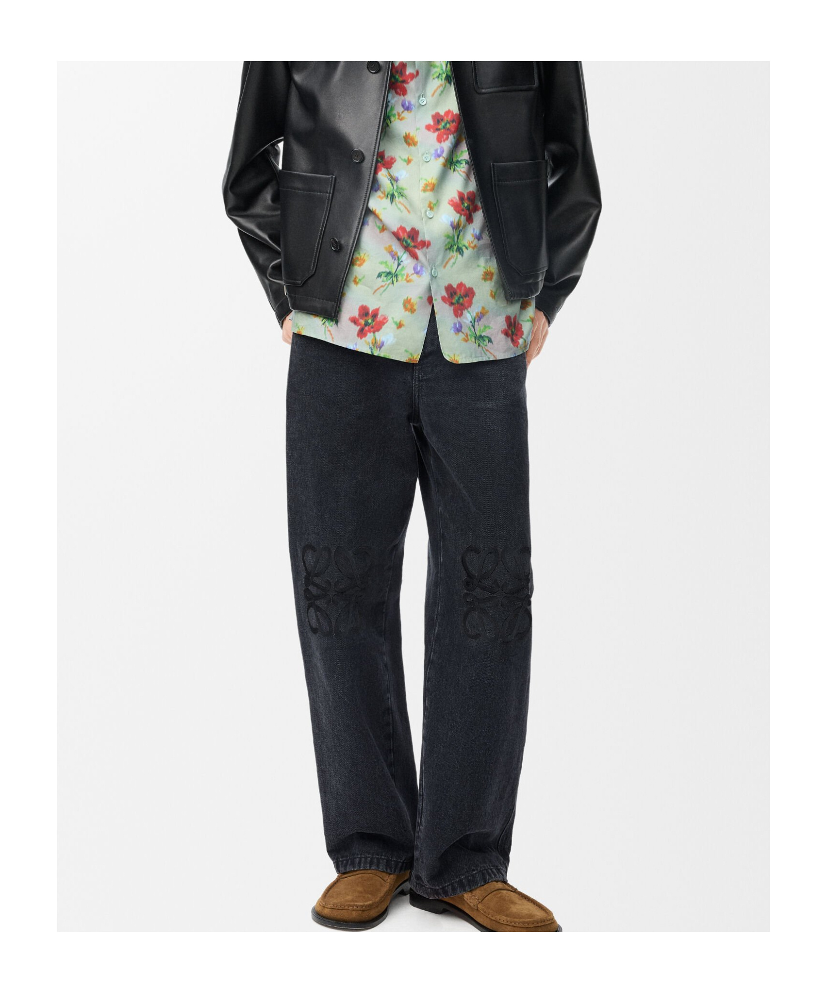 Loewe Logo-embroidered Cotton Jeans In Black