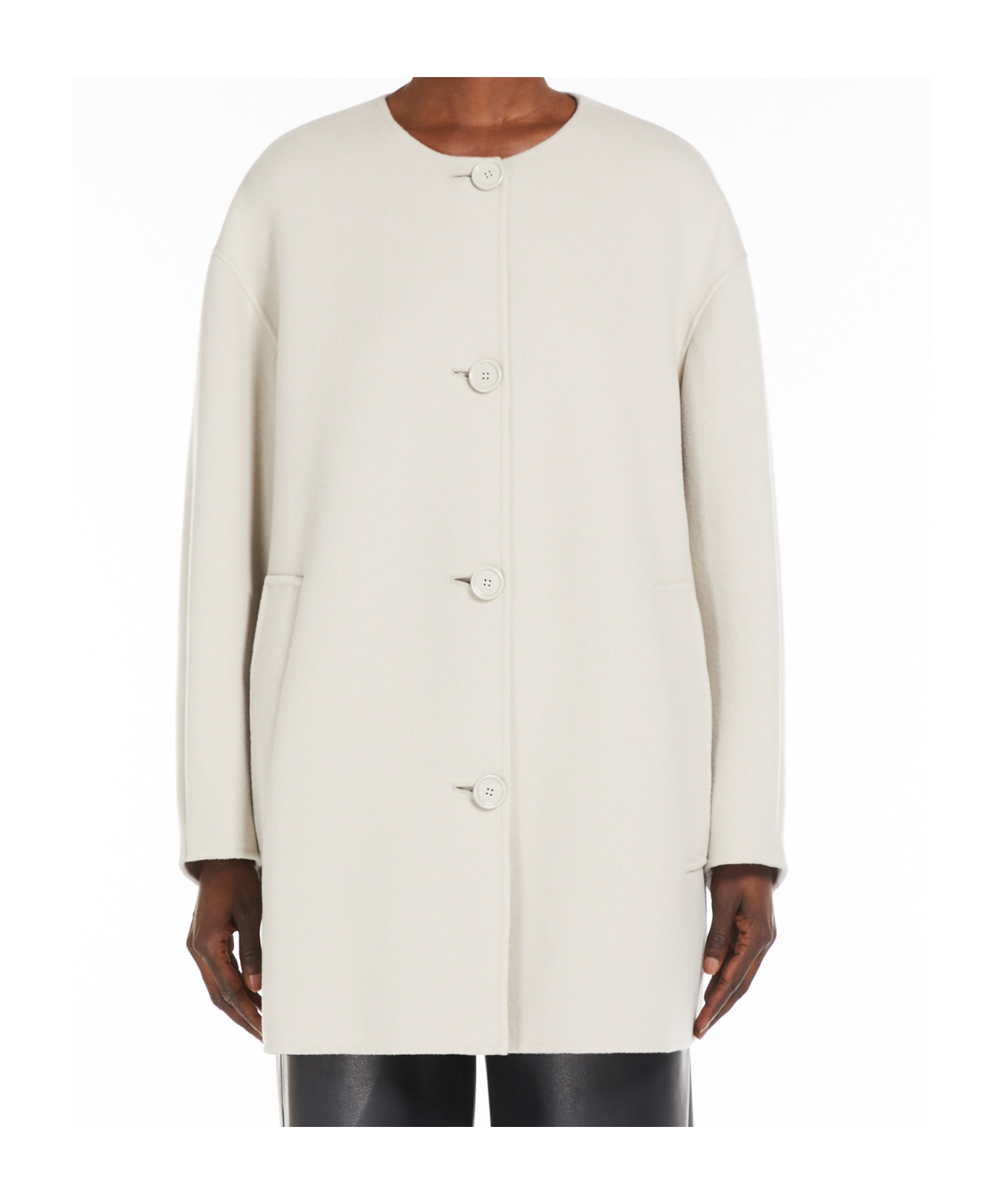 Max Mara Wool Cocoon-shaped Medium And Long Coat In Pearl Grey