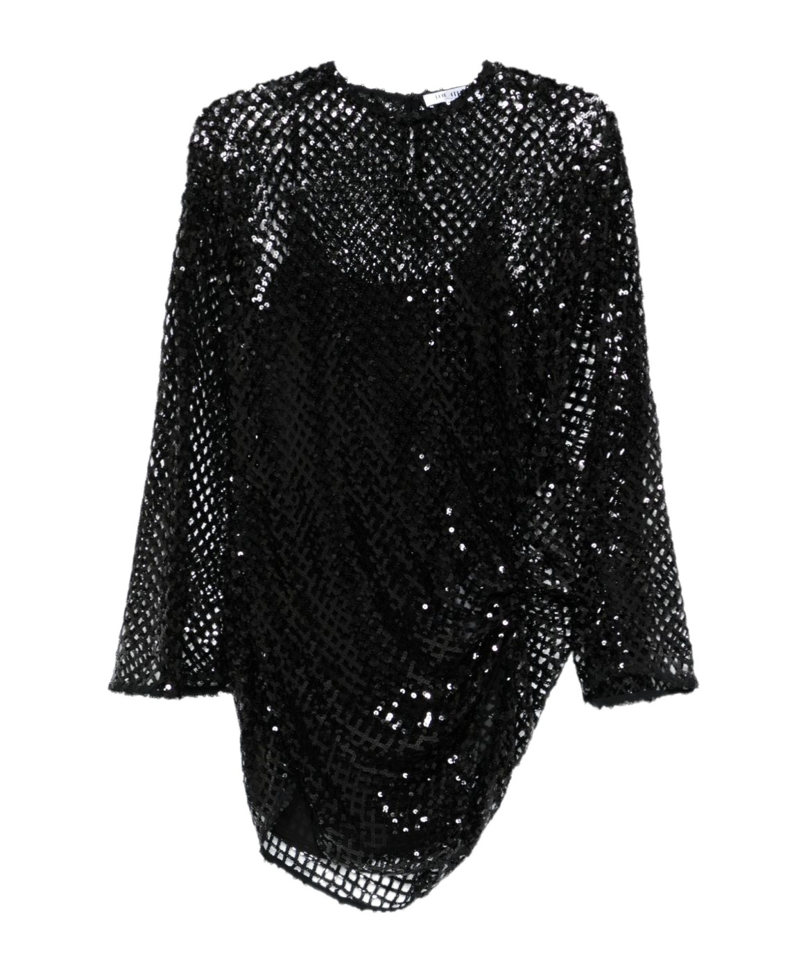 Attico Black Sequin Net Knit Mini Dress In Black
