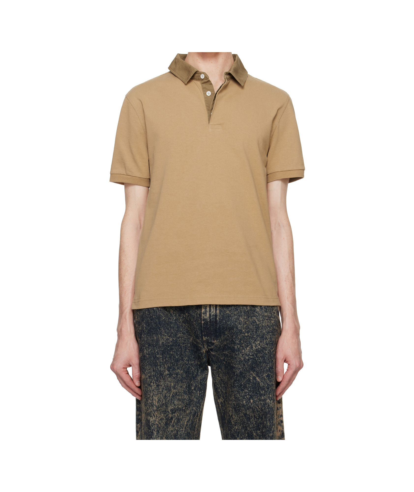 Marni Brown Canvas Collar Polo In Nude