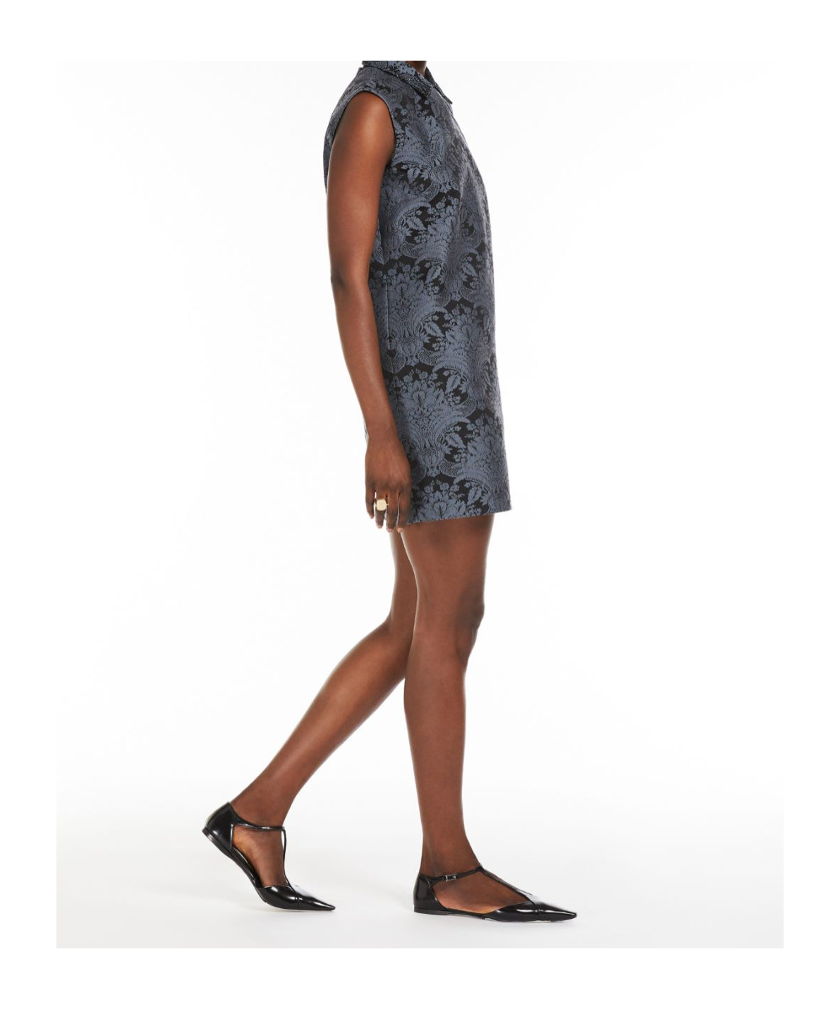 Max Mara Romania Baroque Jacquard Sleeveless Mini Dress In Gray