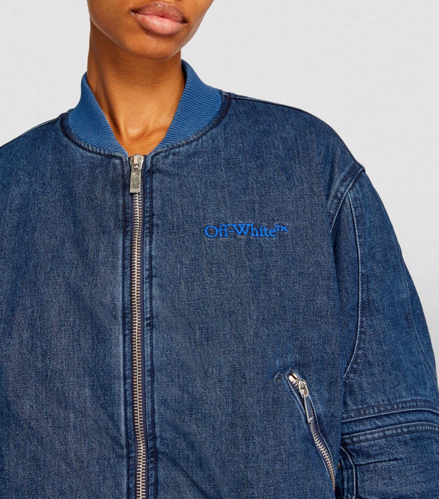 Shop Off-white Long-sleeved Zipper Denim Coat In Blue