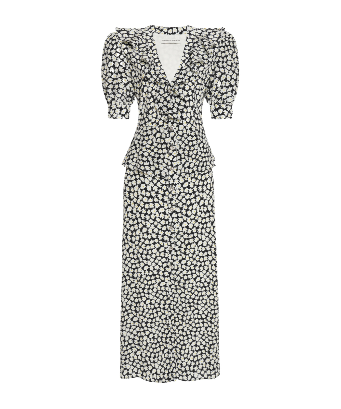 Alessandra Rich Small Flowers Print Dress In Gray