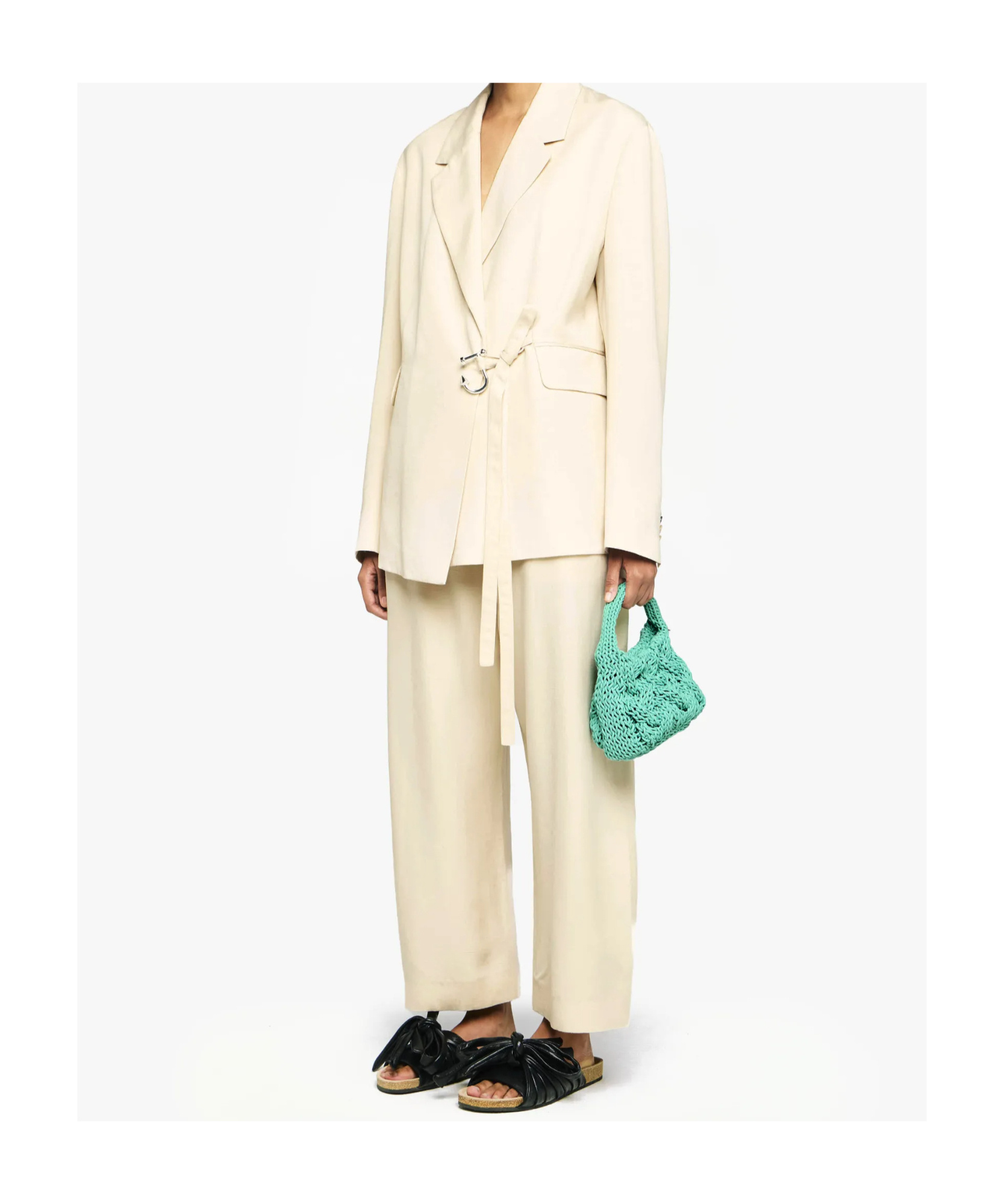 Jw Anderson Small Cable Knit Bag - Leather Drawcord Top Handle Bag In Green