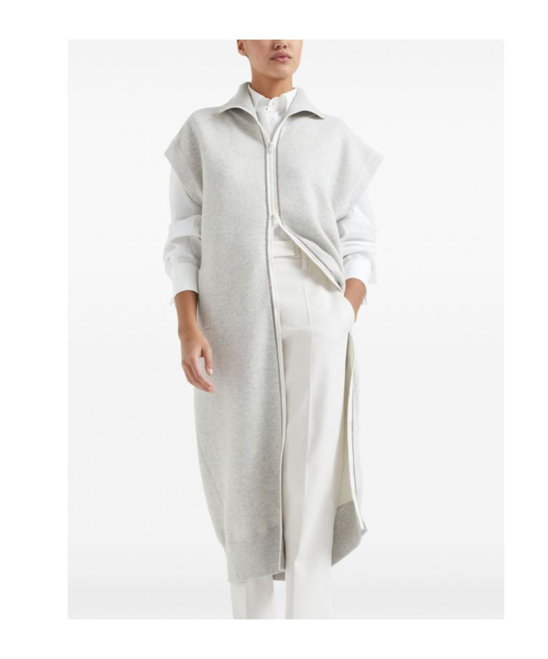 Brunello Cucinelli Grey Monile Long Vest In White