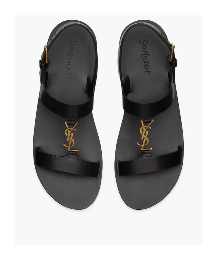 Saint Laurent Cassandre Sandals In Smooth Leather In Black