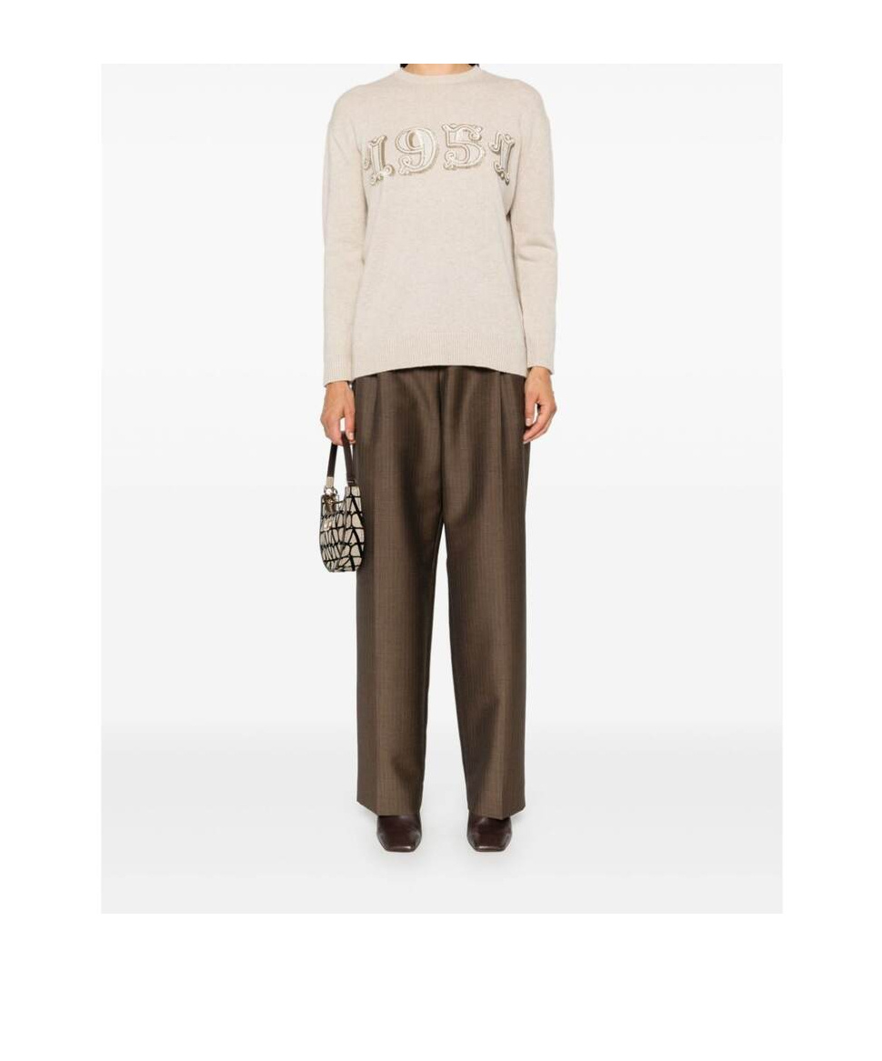 Max Mara Beige Sweatshirt With Decorative 1951 Motif In Neutral