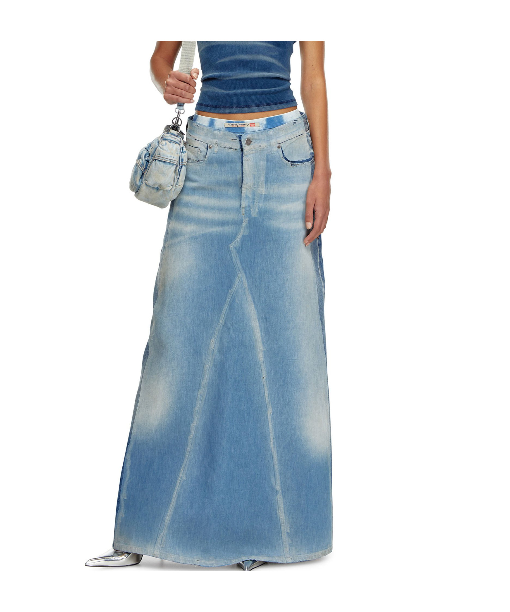 Diesel De-pago-s4 Denim Maxi Skirt In Blue