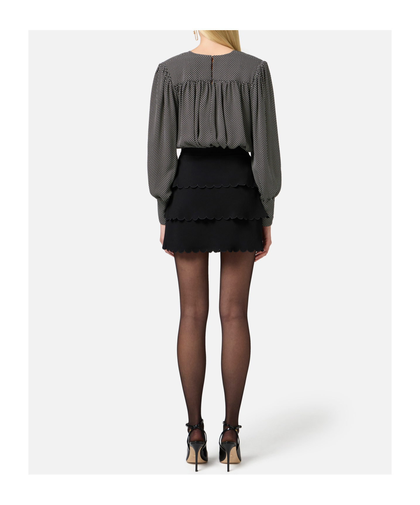 Elisabetta Franchi Dress In Viscose Fabric With Polka Dot Print And Embroidered Scallop