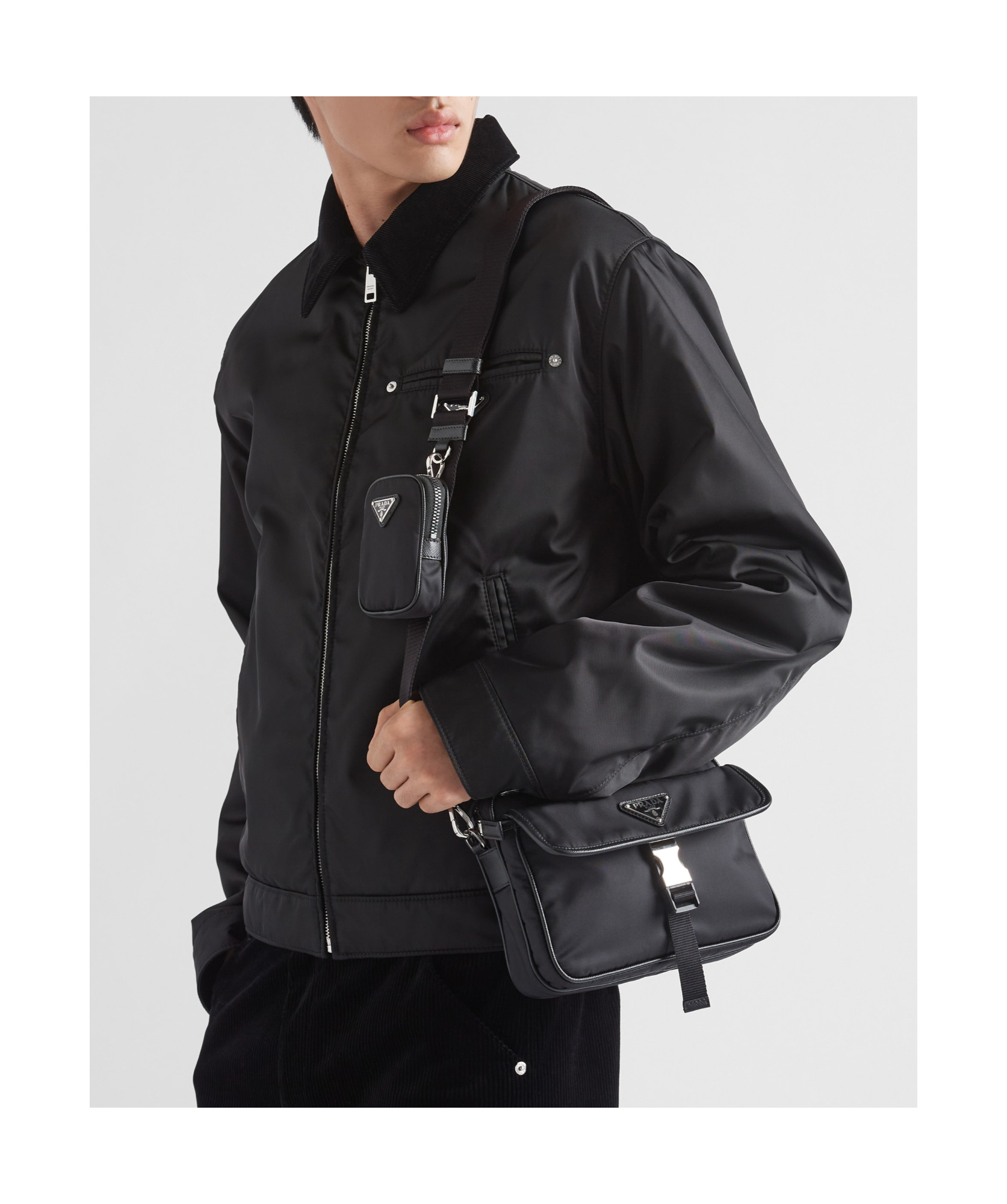 Prada Shoulder Bag In Re-nylon And Saffiano In Black