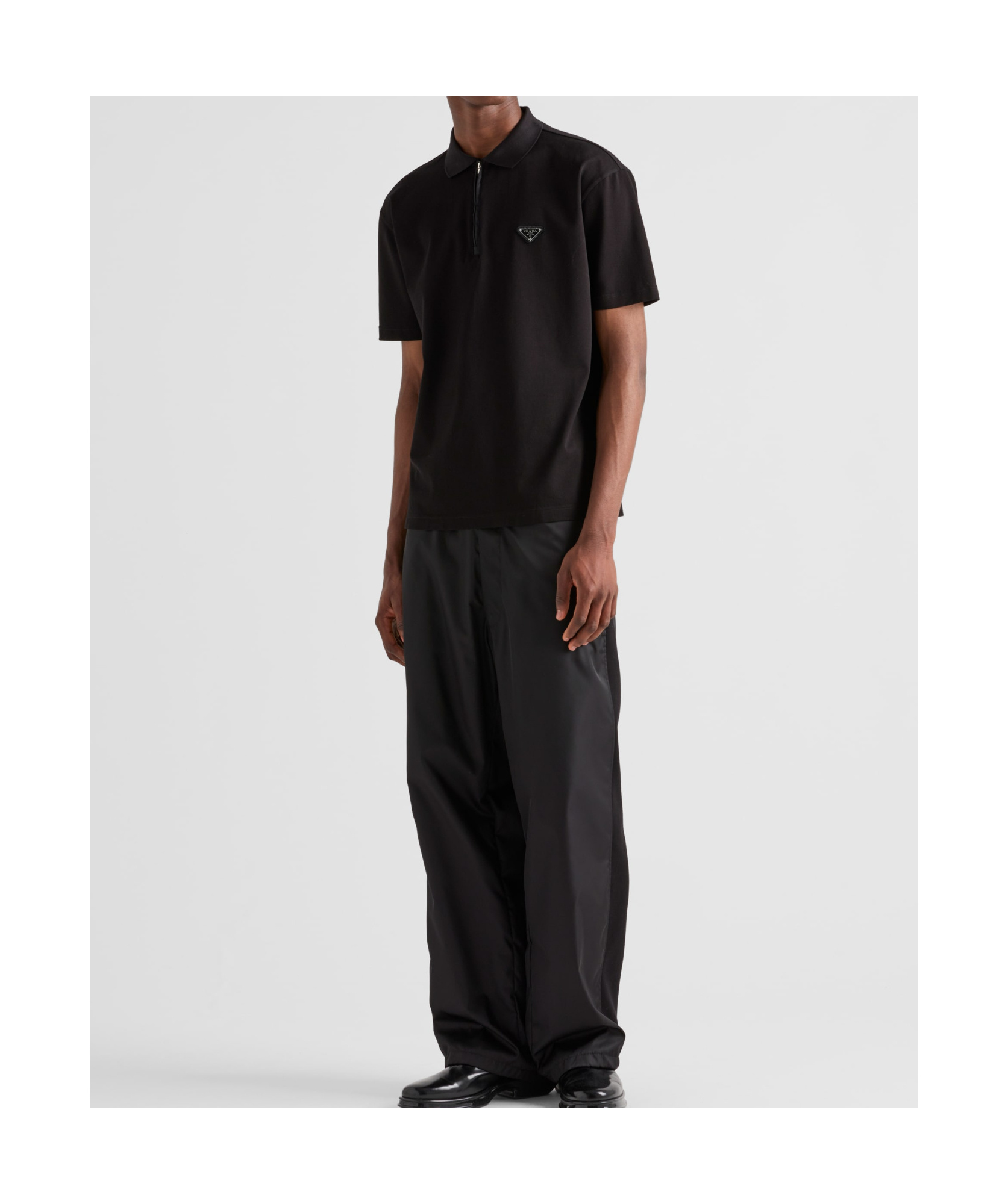 Shop Prada Piqué Polo Shirt With Re-nylon Details In Black