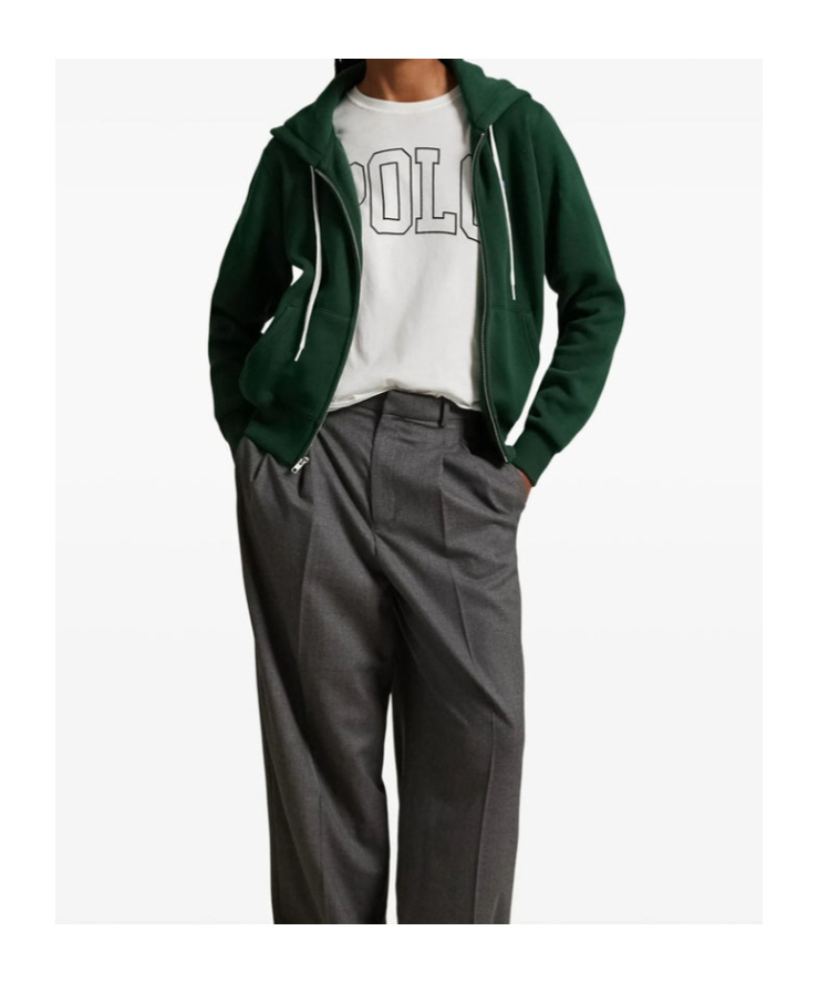 Polo Ralph Lauren Zip-up Drawstring Hoodie In Green