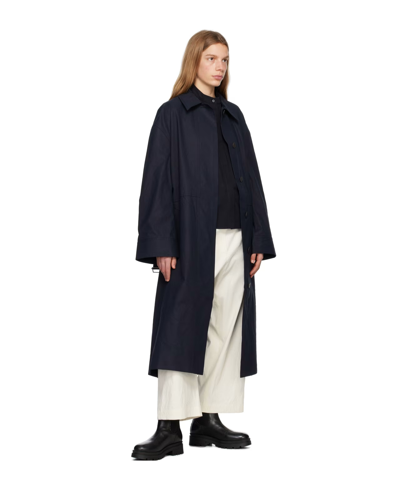 Studio Nicholson Navy Monterry Trench Coat In Black