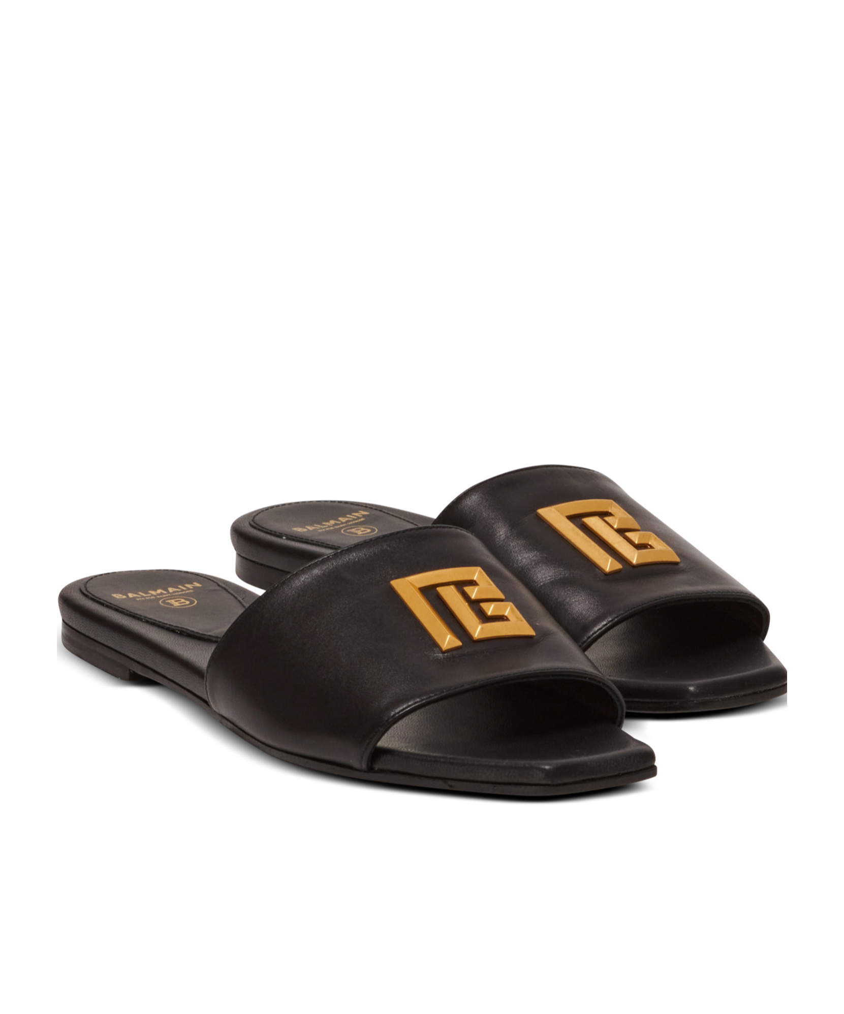 Balmain Dafne Logo-plaque Leather Slides In Black
