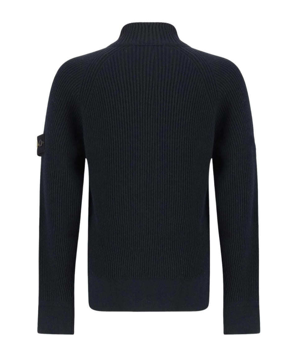 Stone Island Stand-up Collar Cardigan Sweater In Black