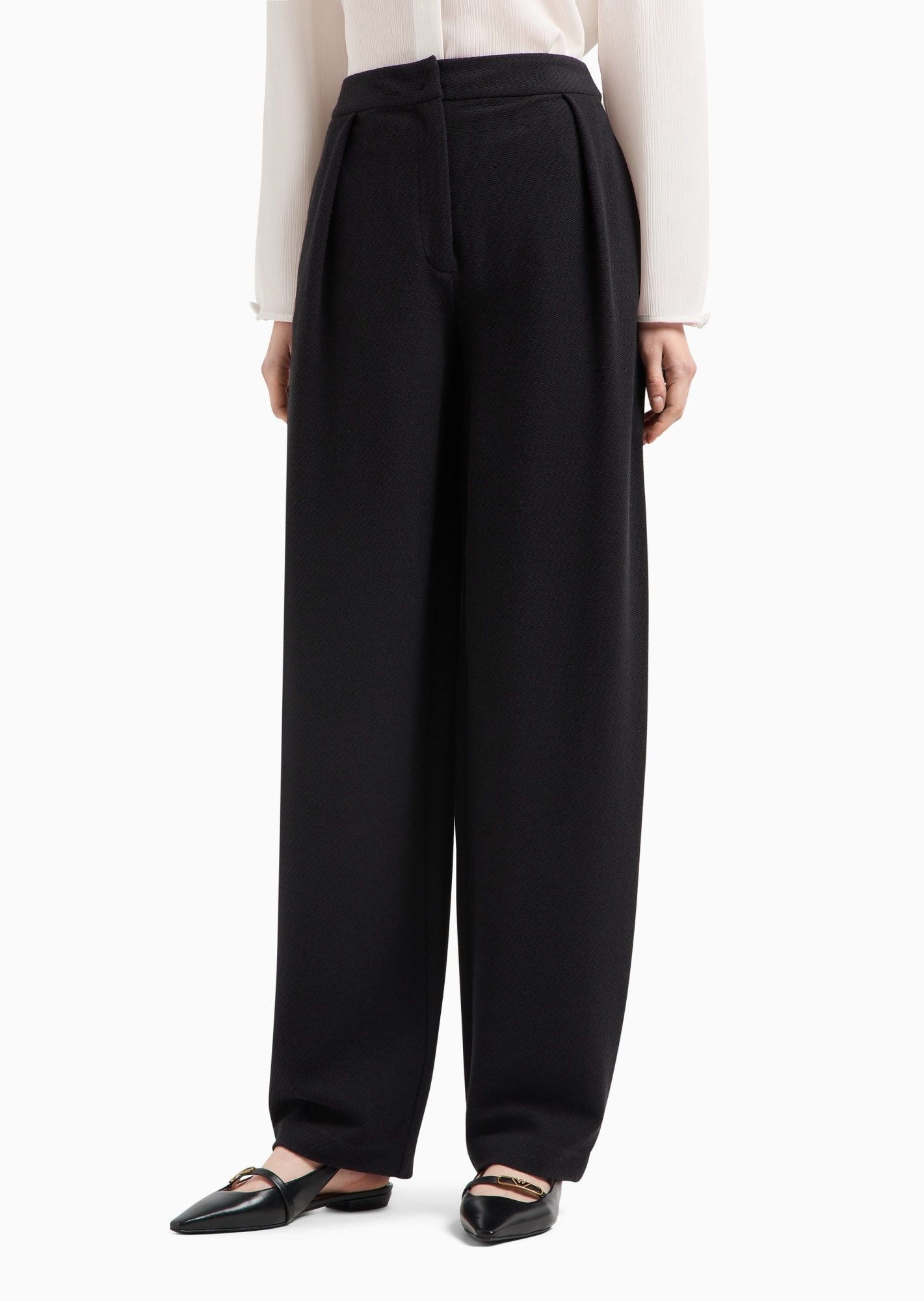 Emporio Armani Knit-effect Jacquard Jersey Trousers With Darts In Black