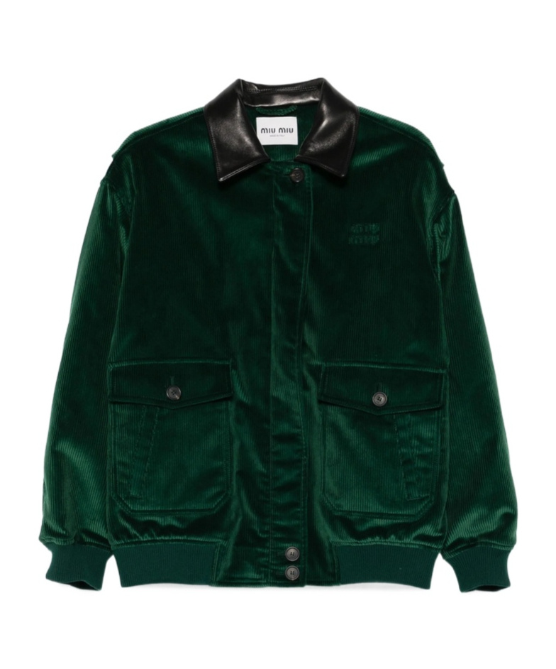 Miu Miu Leather-collar Jacket In Green