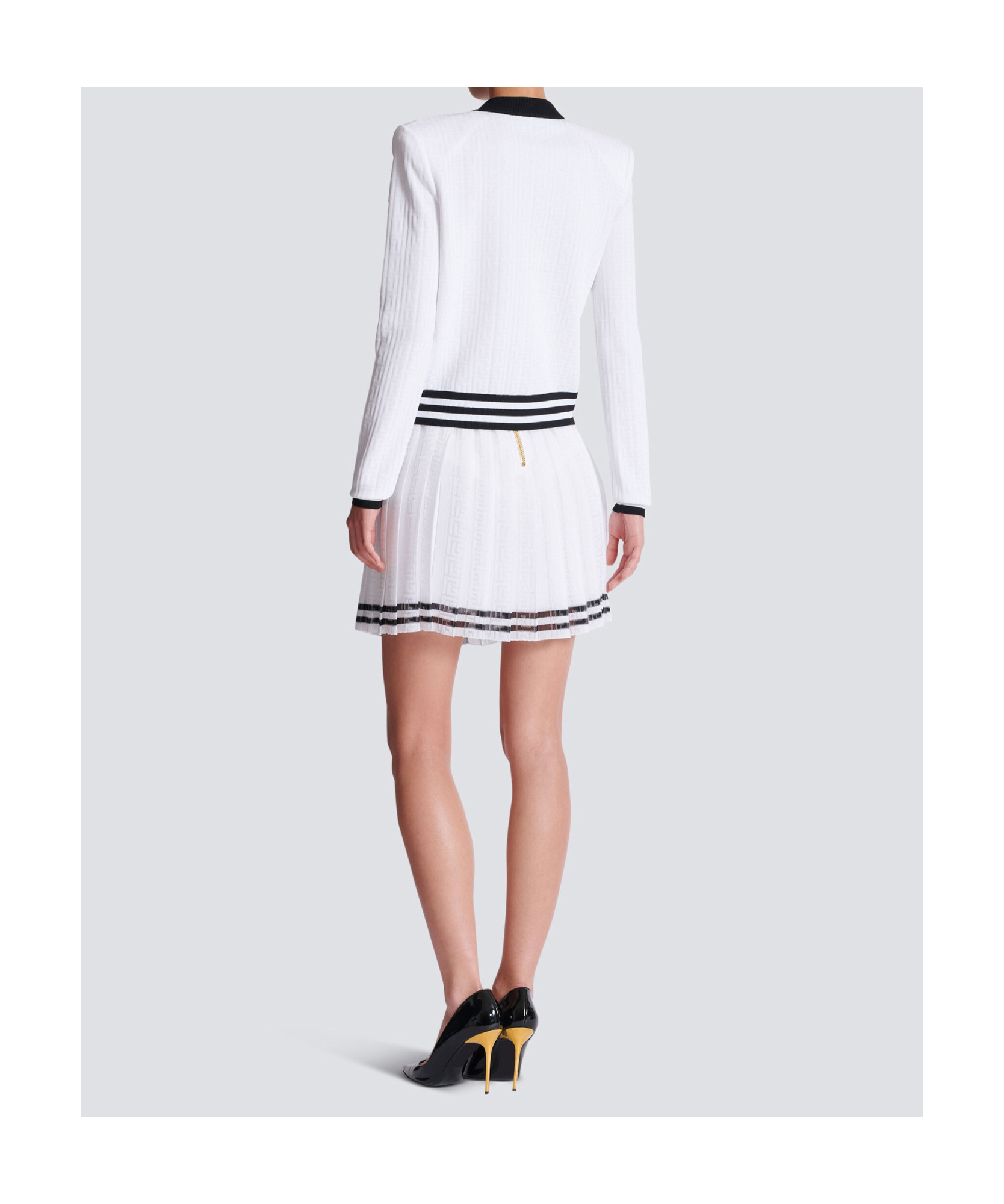Balmain Two-tone Monogrammed Knit Cardigan In White