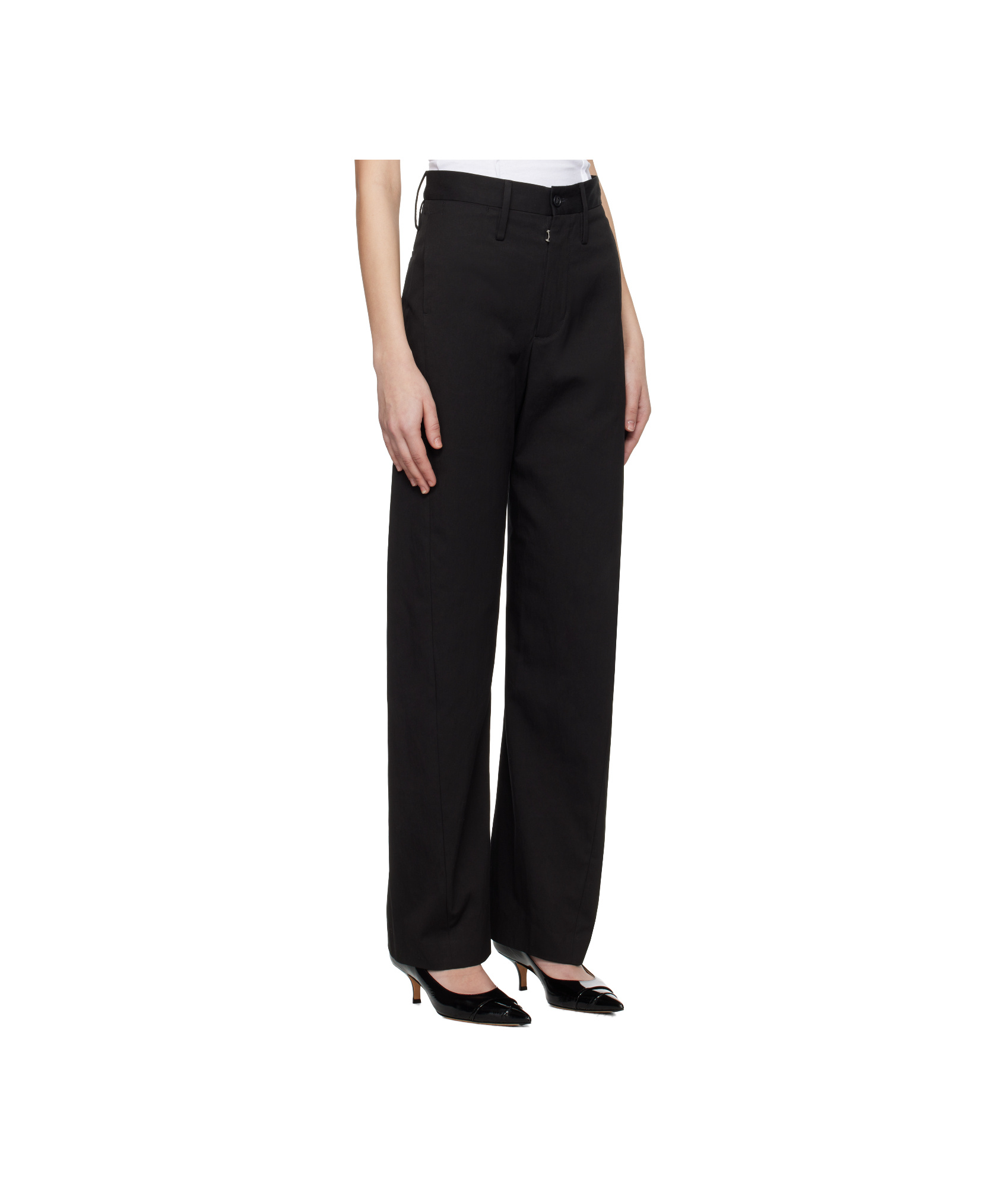 Mm6 Maison Margiela Black Light Cotton Gabardine Trousers In Black