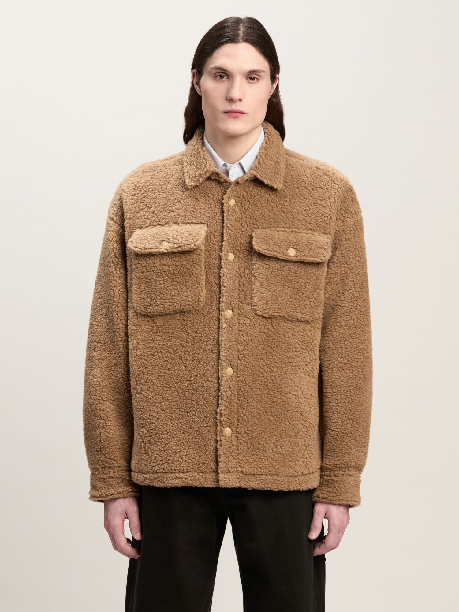 Palm Angels Camel Bear In Mind Overshirt In Brown