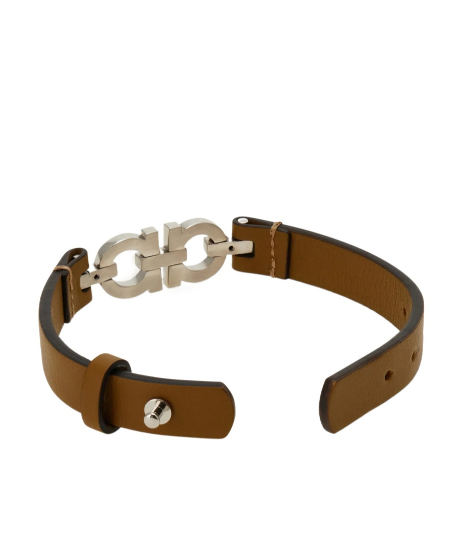 Ferragamo Gancini Double Clasp Bracelet In Brown