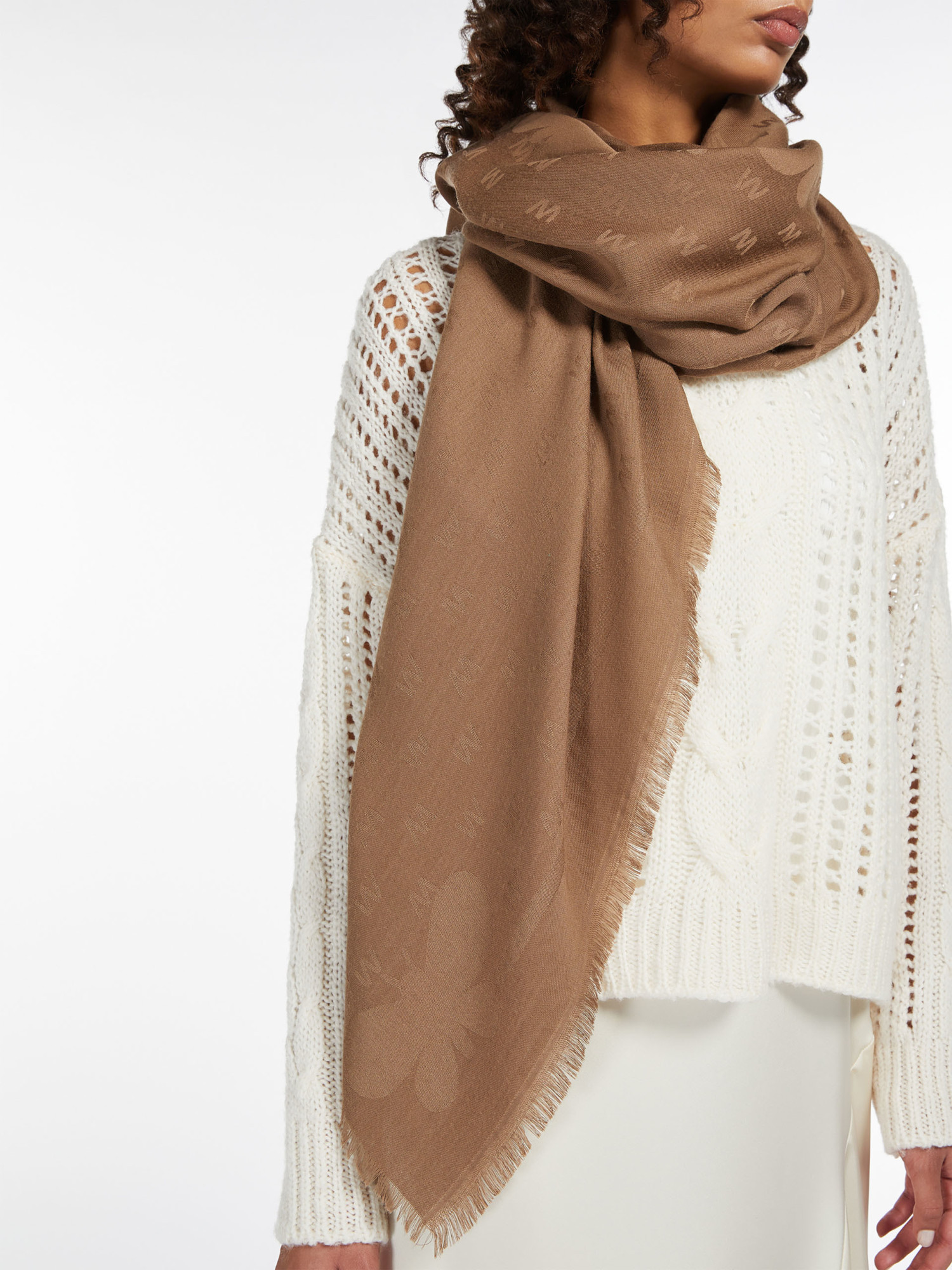 Weekend Max Mara Viscose And Wool Jacquard Shawl In Brown