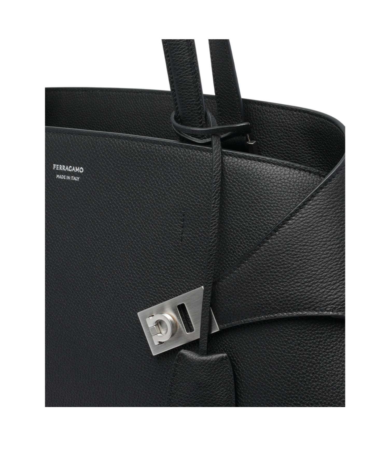 Ferragamo Hug Clasp-detail Calfskin Shoulder Bag In Black