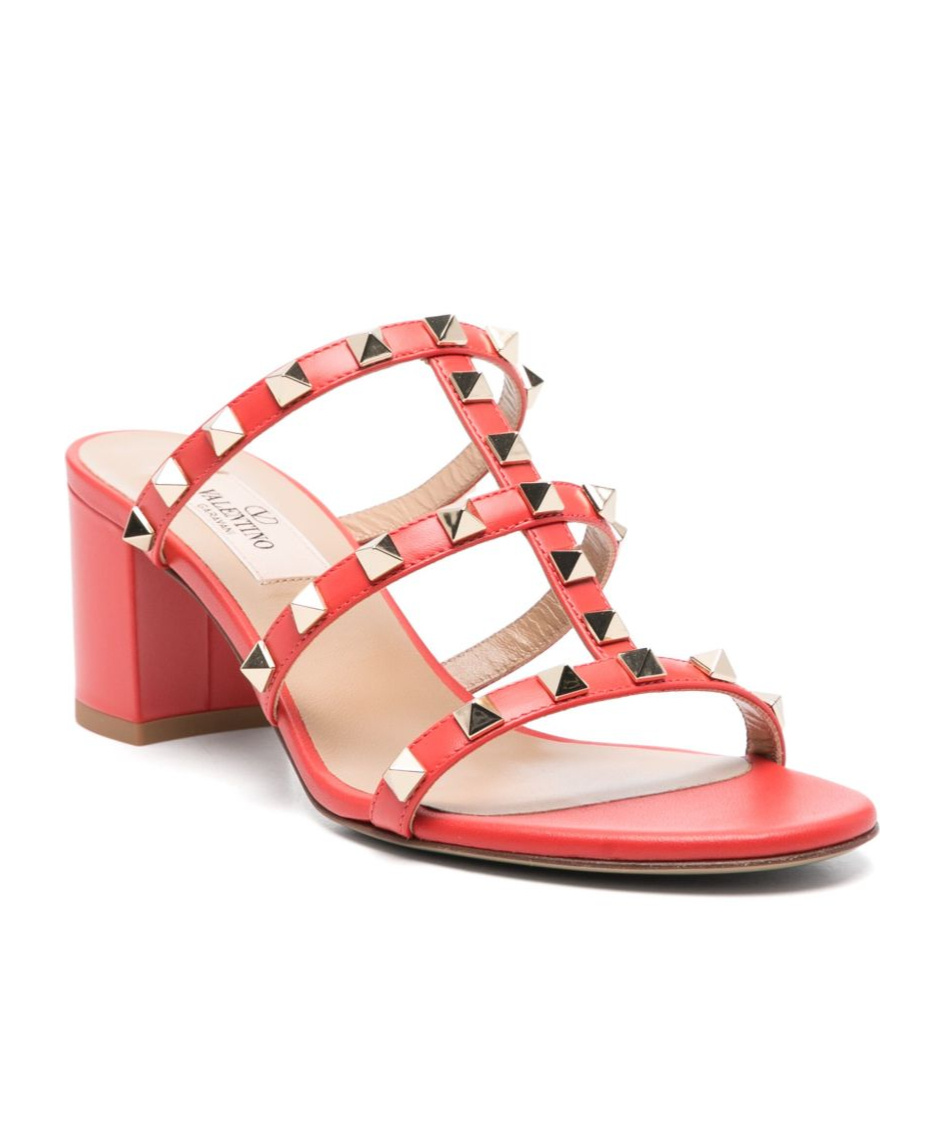Shop Valentino Rockstud Leather Sandals In Red