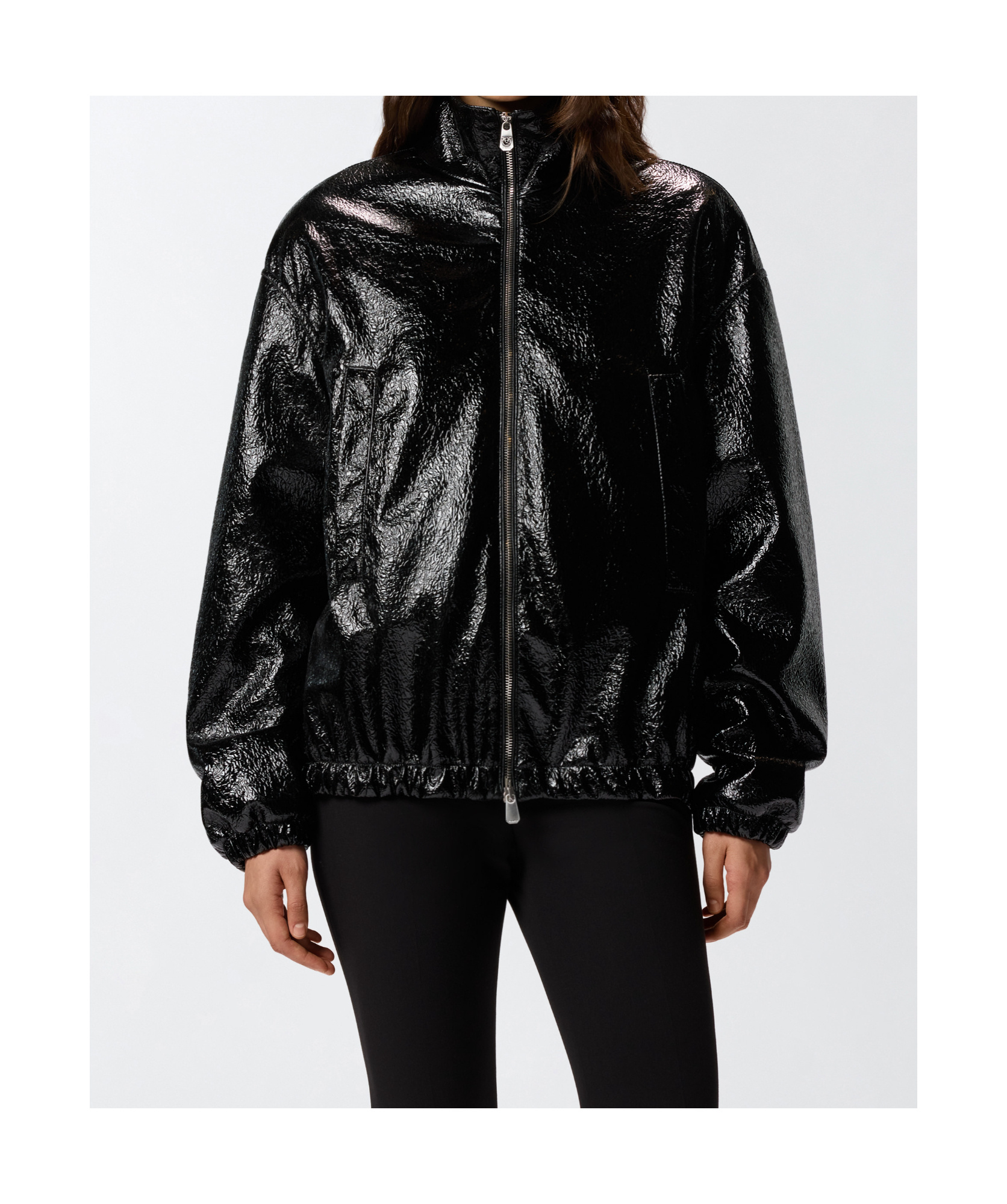 Pinko Oversized Patent-effect Bomber Jacket In Black