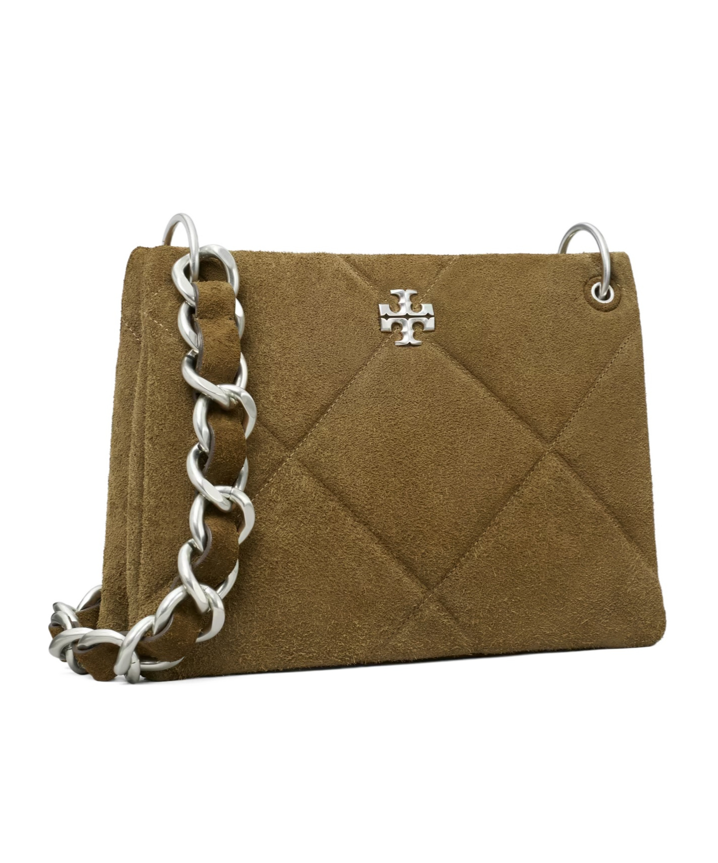 Tory Burch Kira Diamond Quilt Suede Small Convertible Bag Deep Olive In Green
