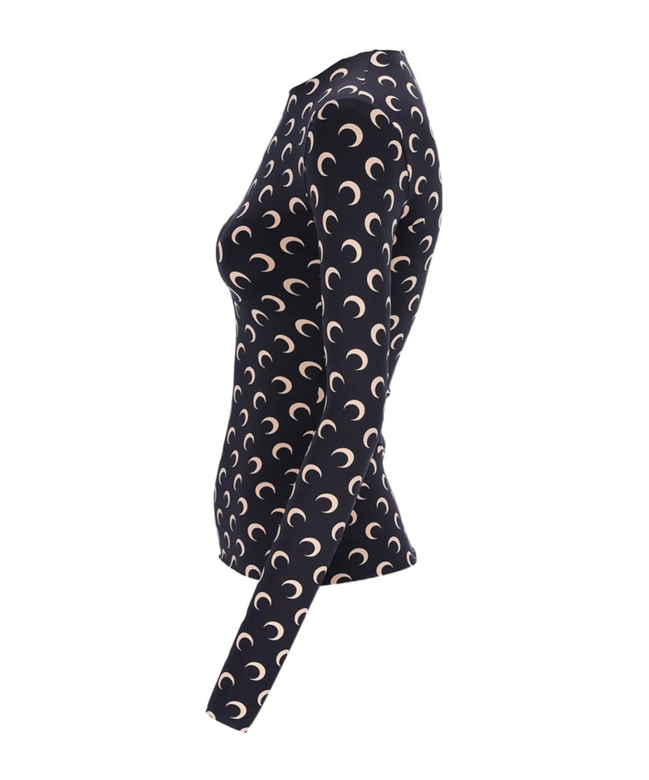 Marine Serre Black Moon Print Jersey Asymmetric Top In Black