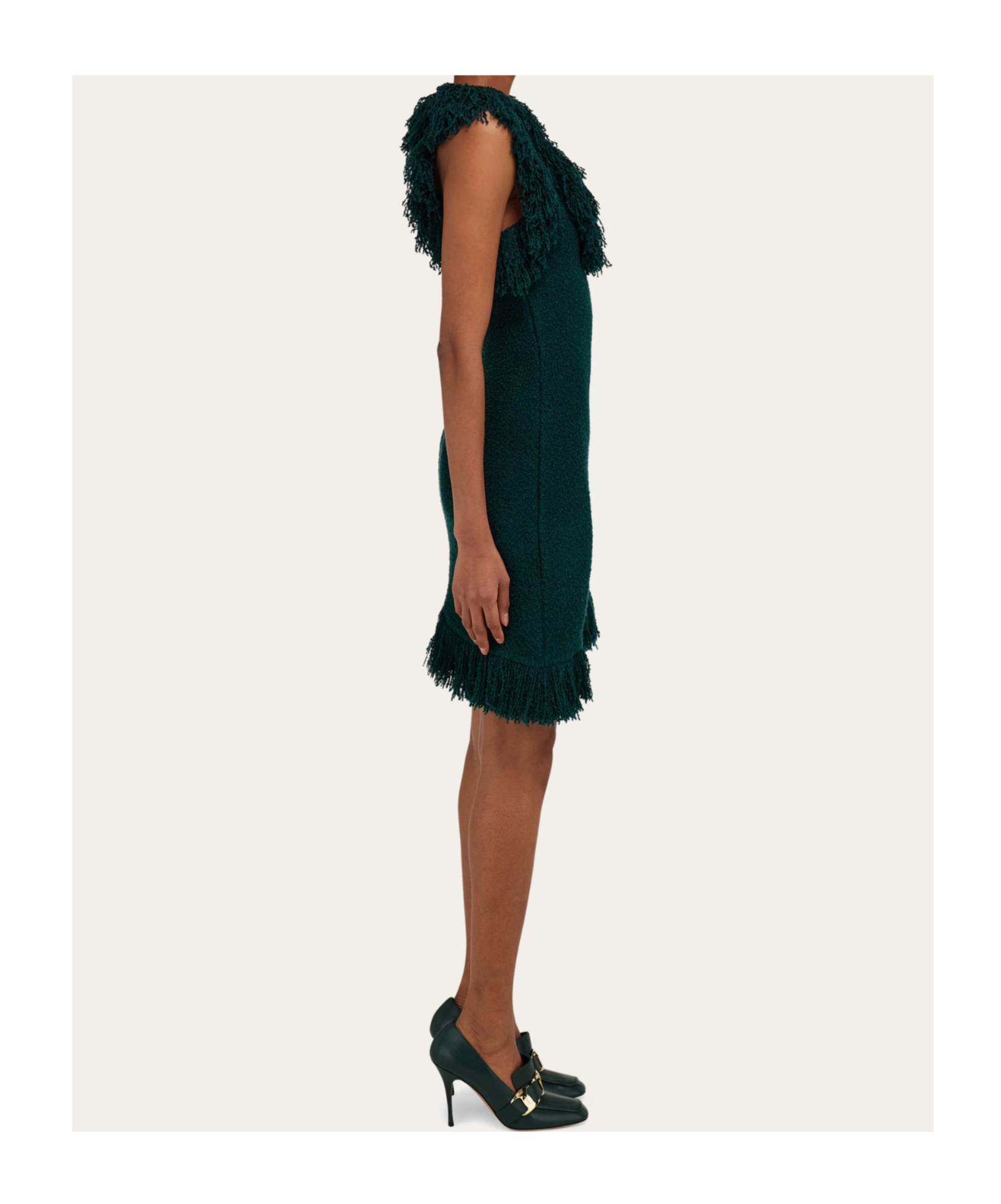 Ferragamo Mini Dress With Fringe Detail In Green