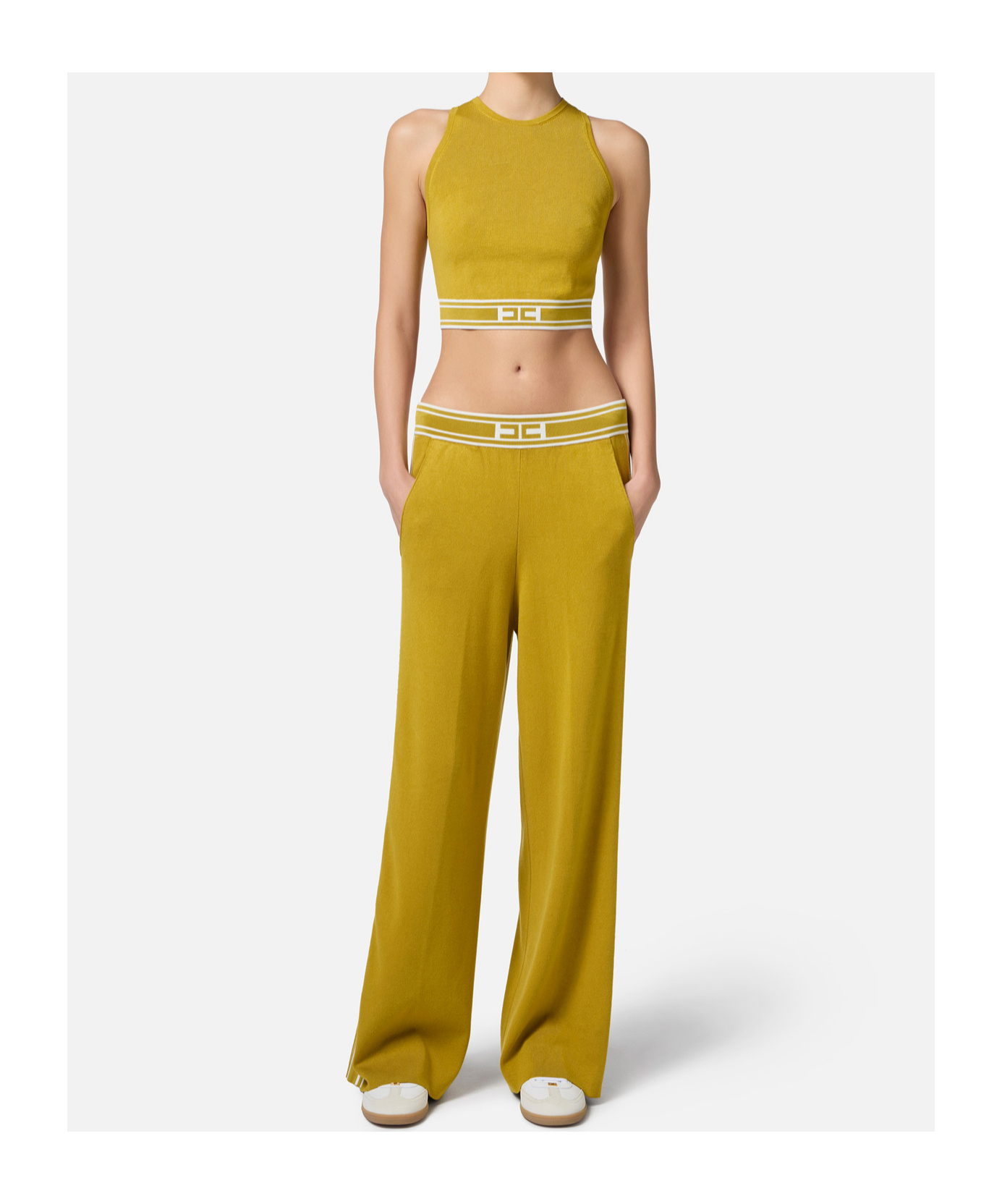 ELISABETTA FRANCHI ELISABETTA FRANCHI LOGO WAISTBAND STRAIGHT LEG TROUSERS