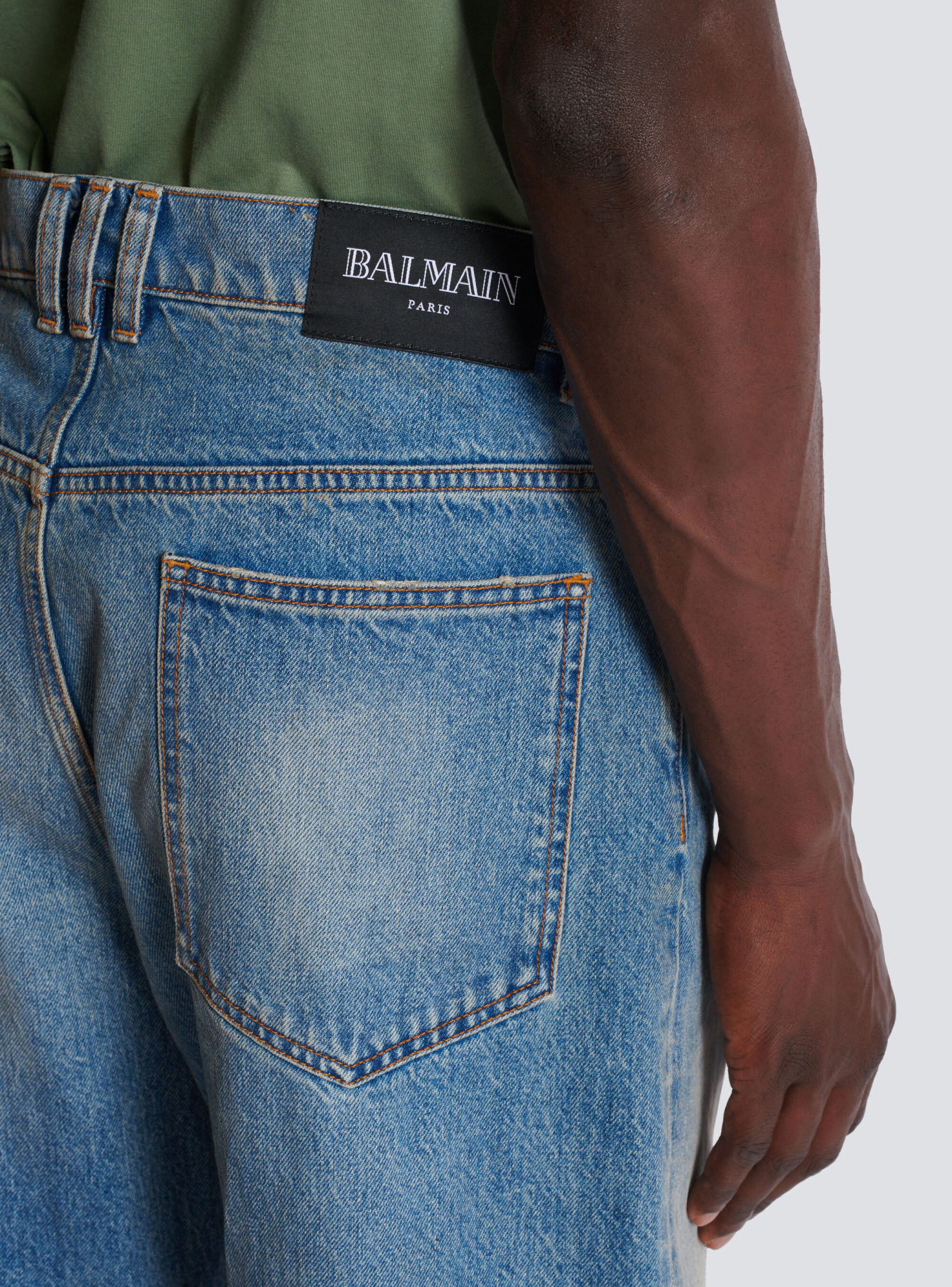 Balmain Distressed And Ripped Blue Jeans In Gray