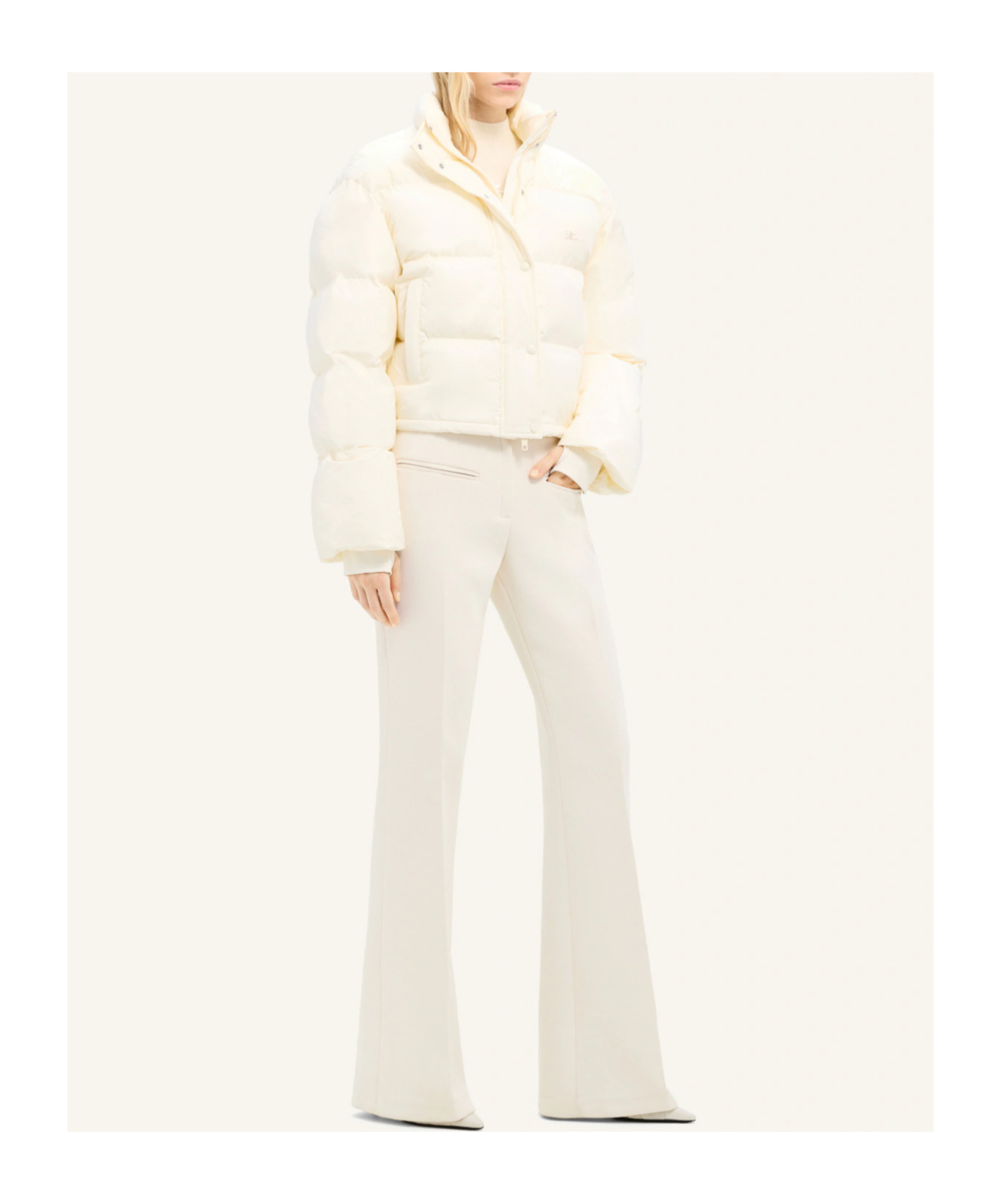 Shop Courrèges Logo-embroidered Cropped Puffer Jacket In White