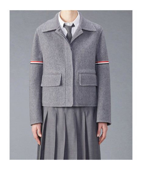 Shop Thom Browne Grosgrain-stripe Brushed Jacket In Gray