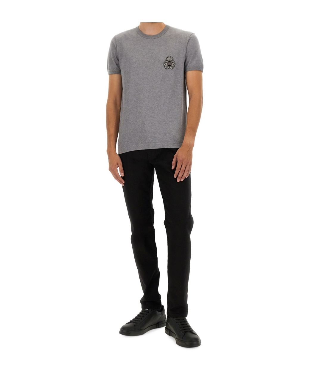 Dolce & Gabbana Bee And Crown Embroidered Tshirt In Gray