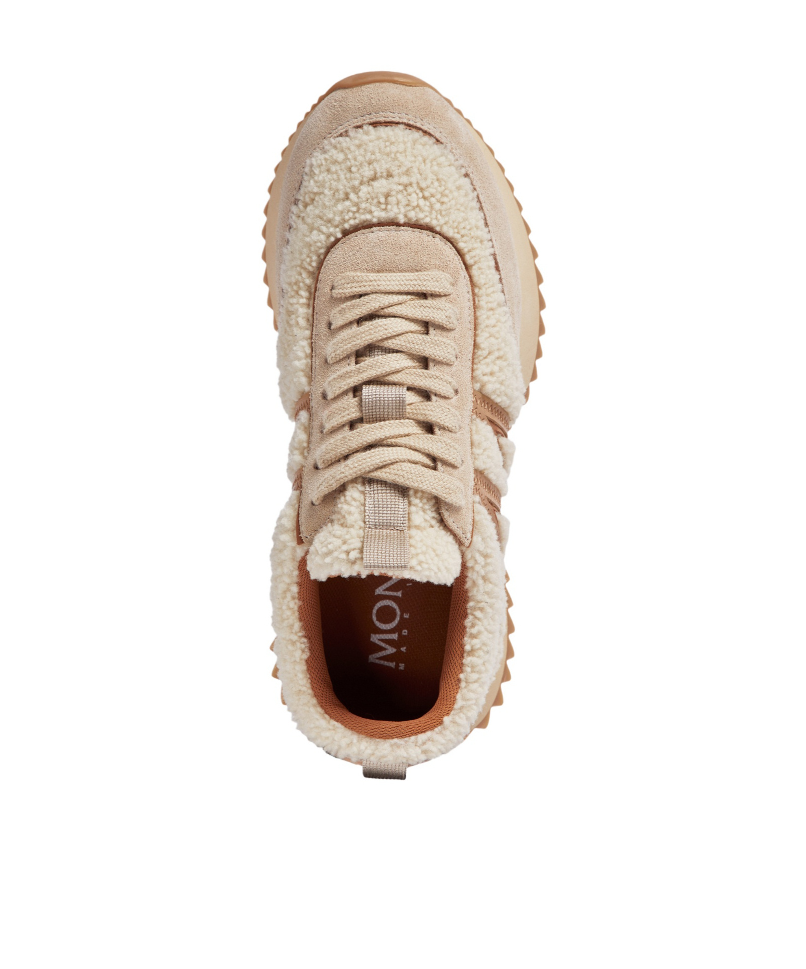 Moncler Pacey Shearling-trimmed Leather Sneakers In Nude