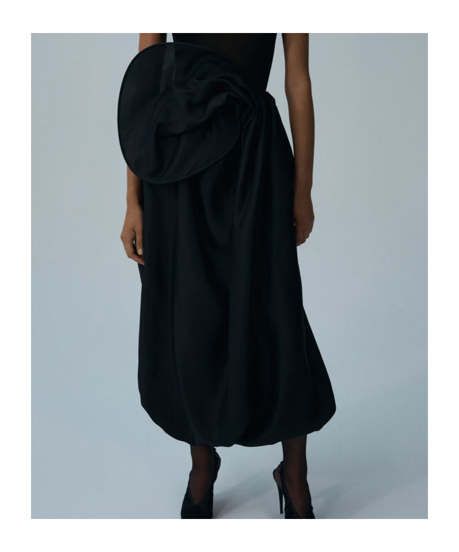 MAGDA BUTRYM FLORAL ORGANZA MIDI SKIRT IN BLACK