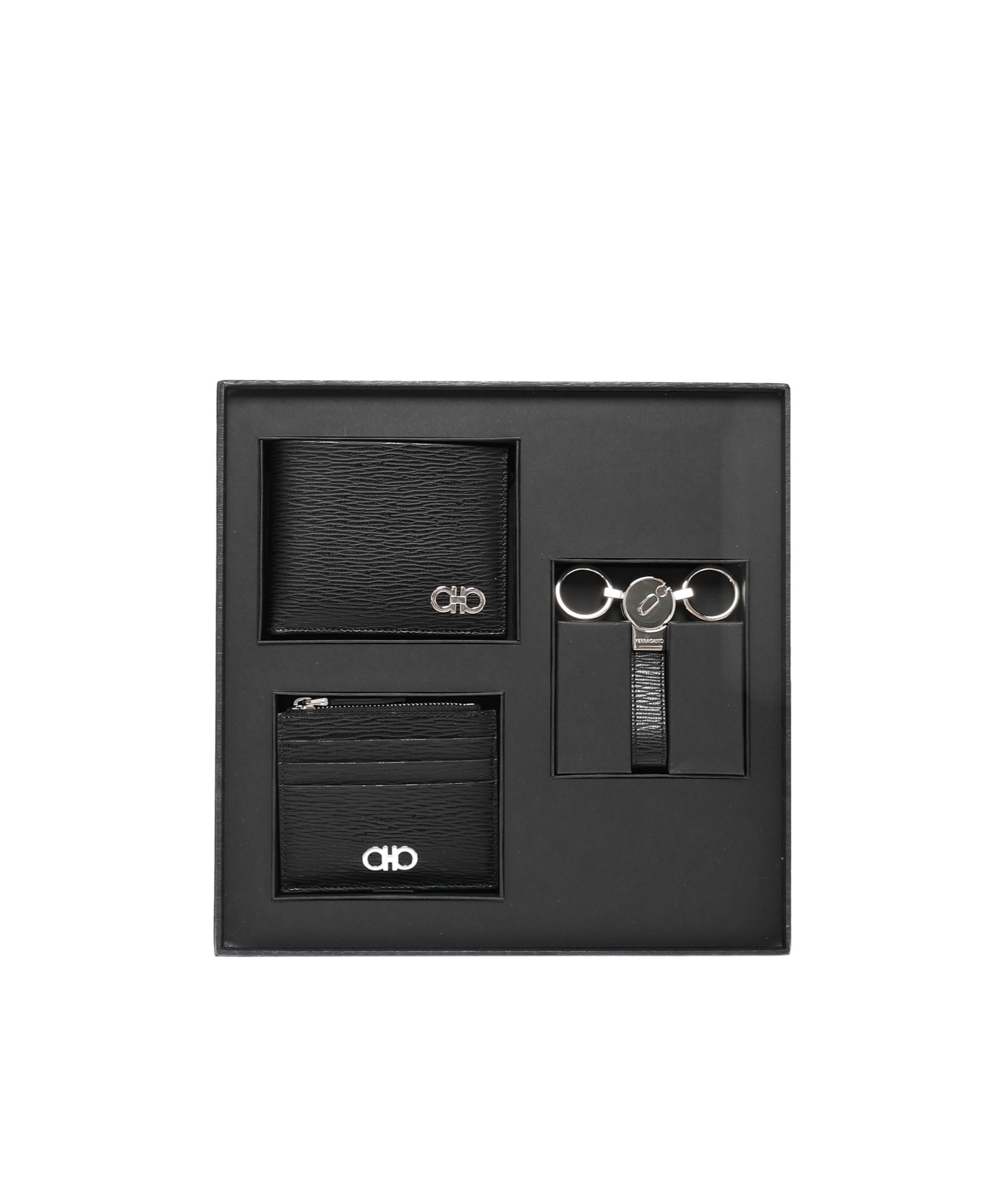 Ferragamo Wallet Card Holder And Keyring Set In Black