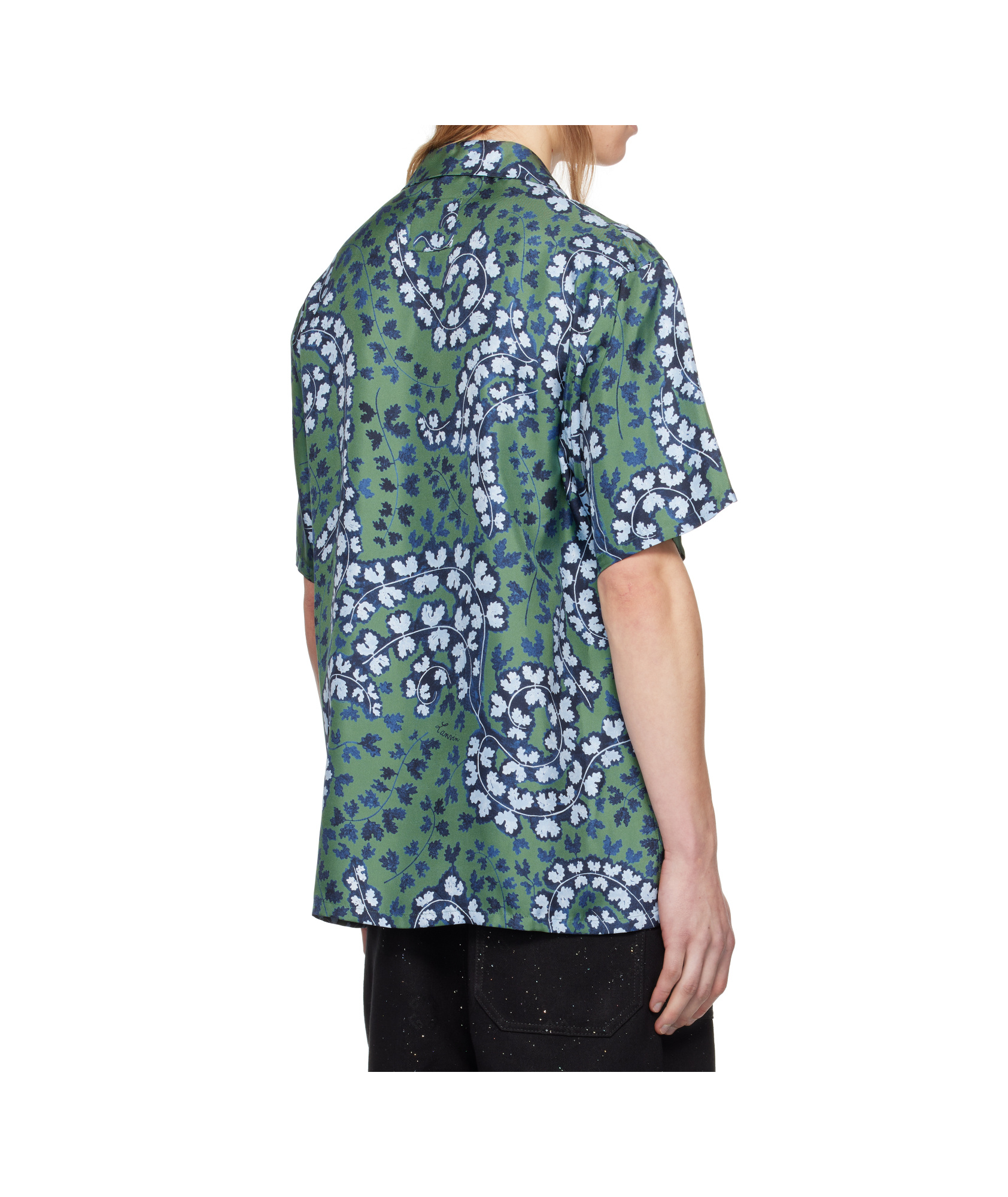 Lanvin Silk Shirt With Flower Print In Blue