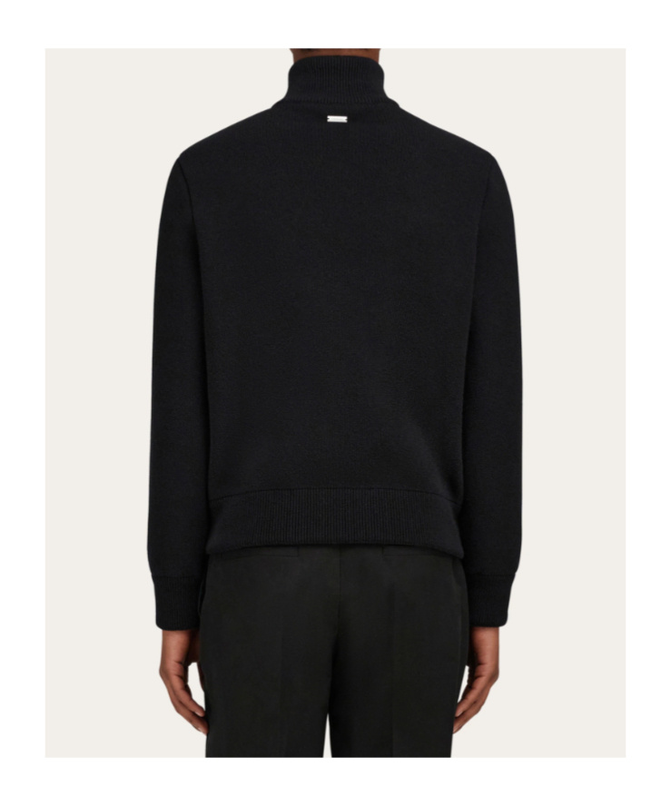 Ferragamo Bomber Jacket In Leather And Wool In Black