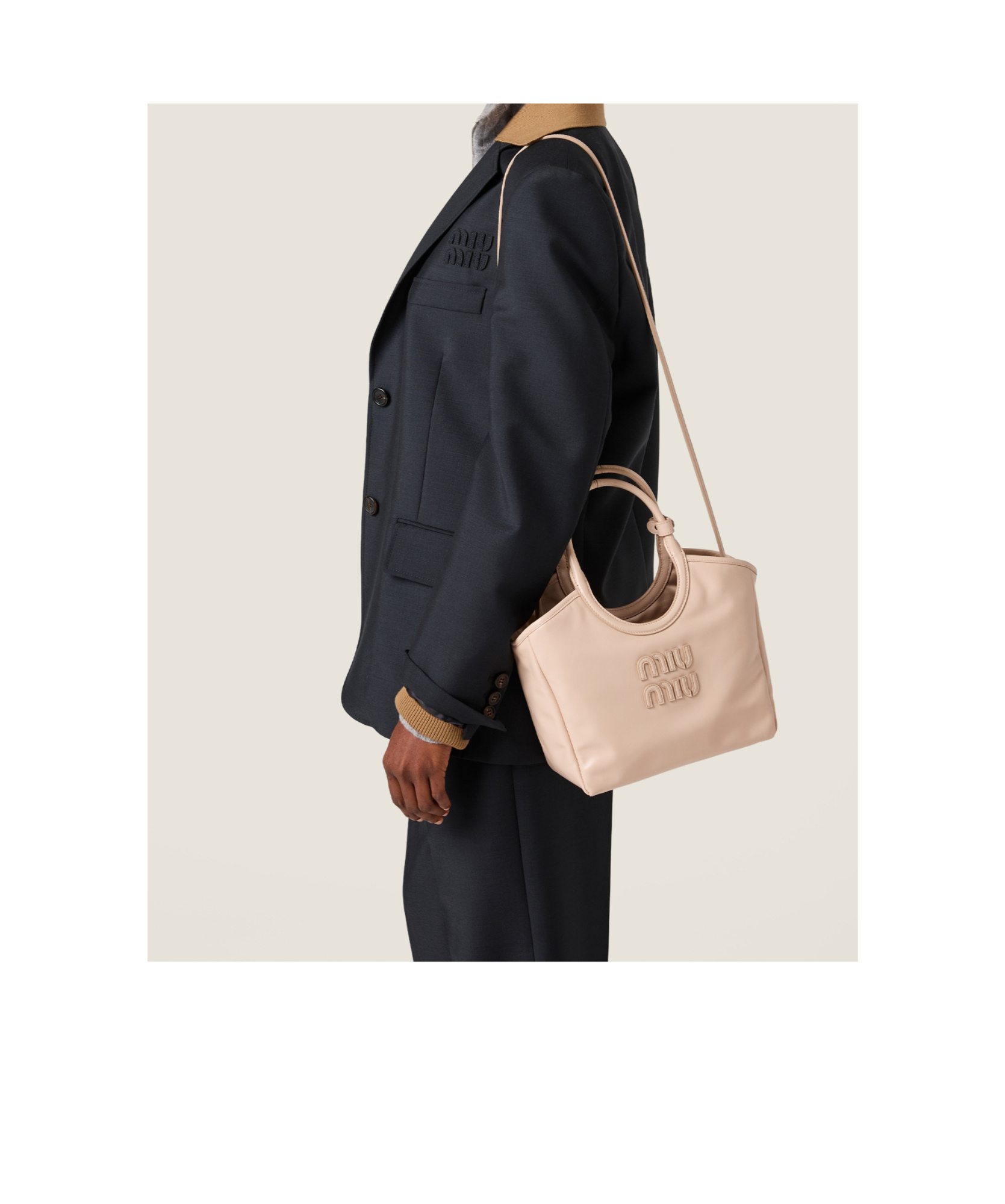 Miu Miu Ivy Logo Shoulder Bag In Neutral