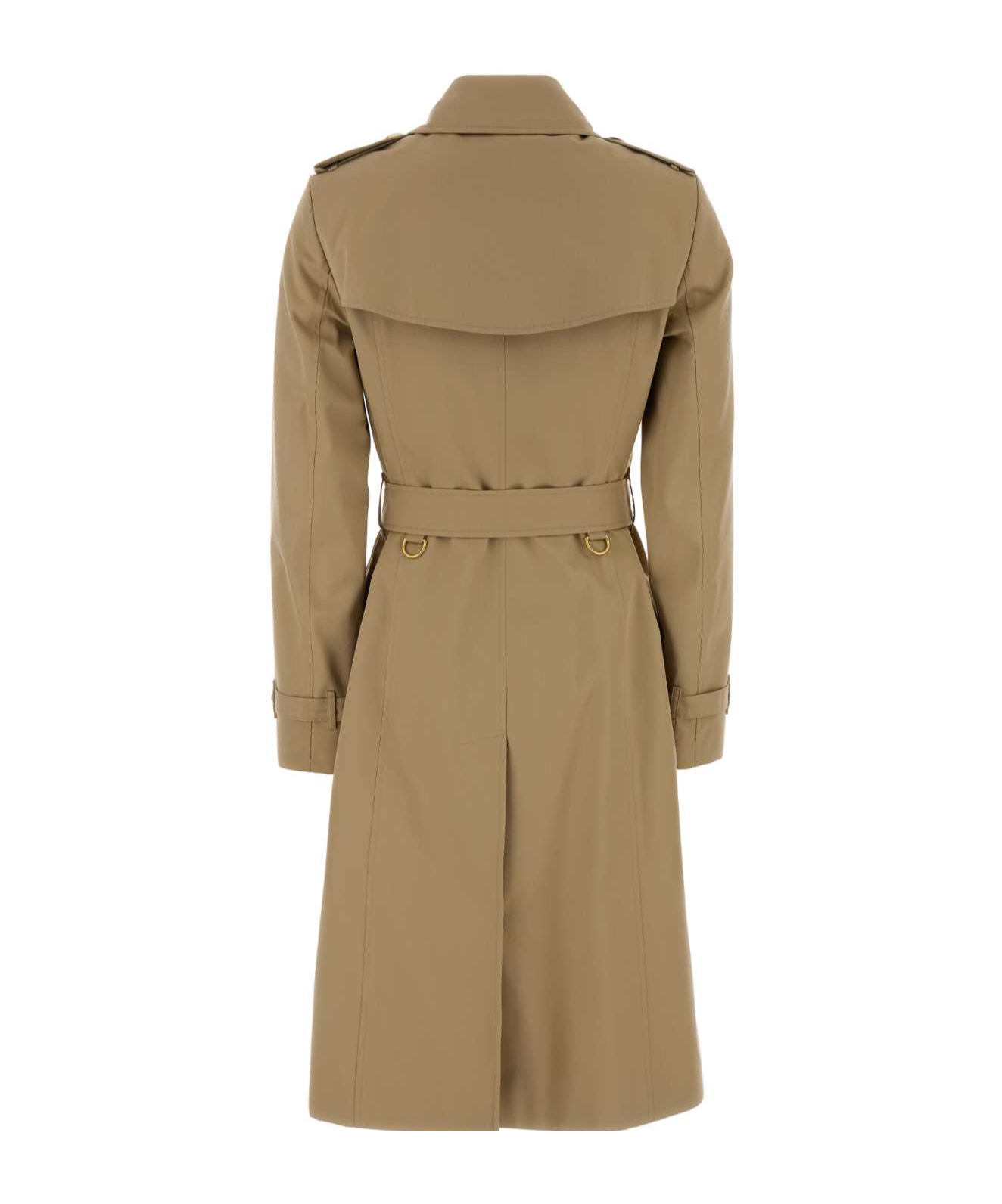 Burberry Women Beige Double-breasted Trench Coat With Matching Belt In Cotton Woman In Neutral