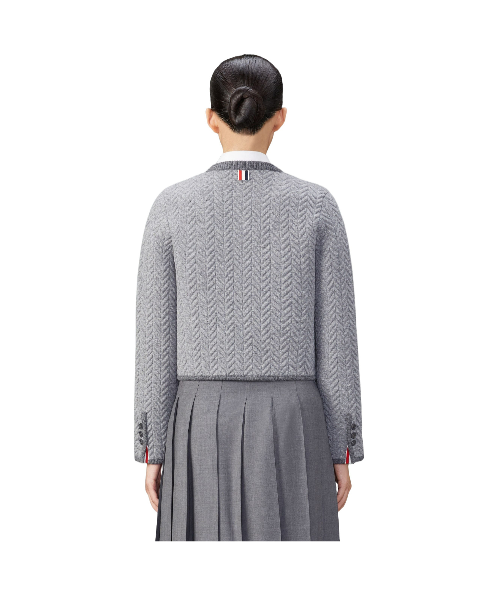 Thom Browne Herringbone 3d-knit Cardigan In Gray
