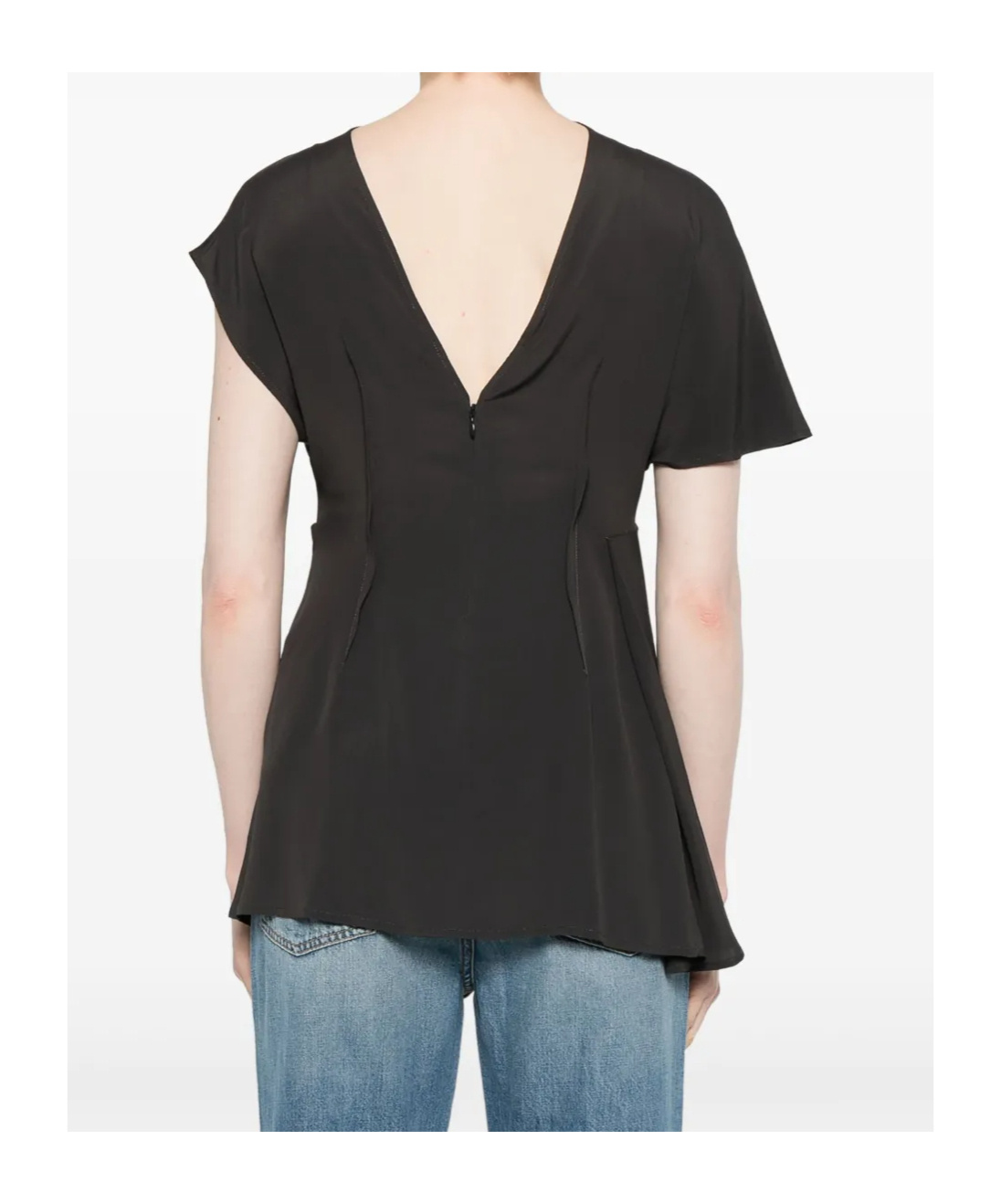 Semicouture Black Crewneck Top With Short Sleeves In Black
